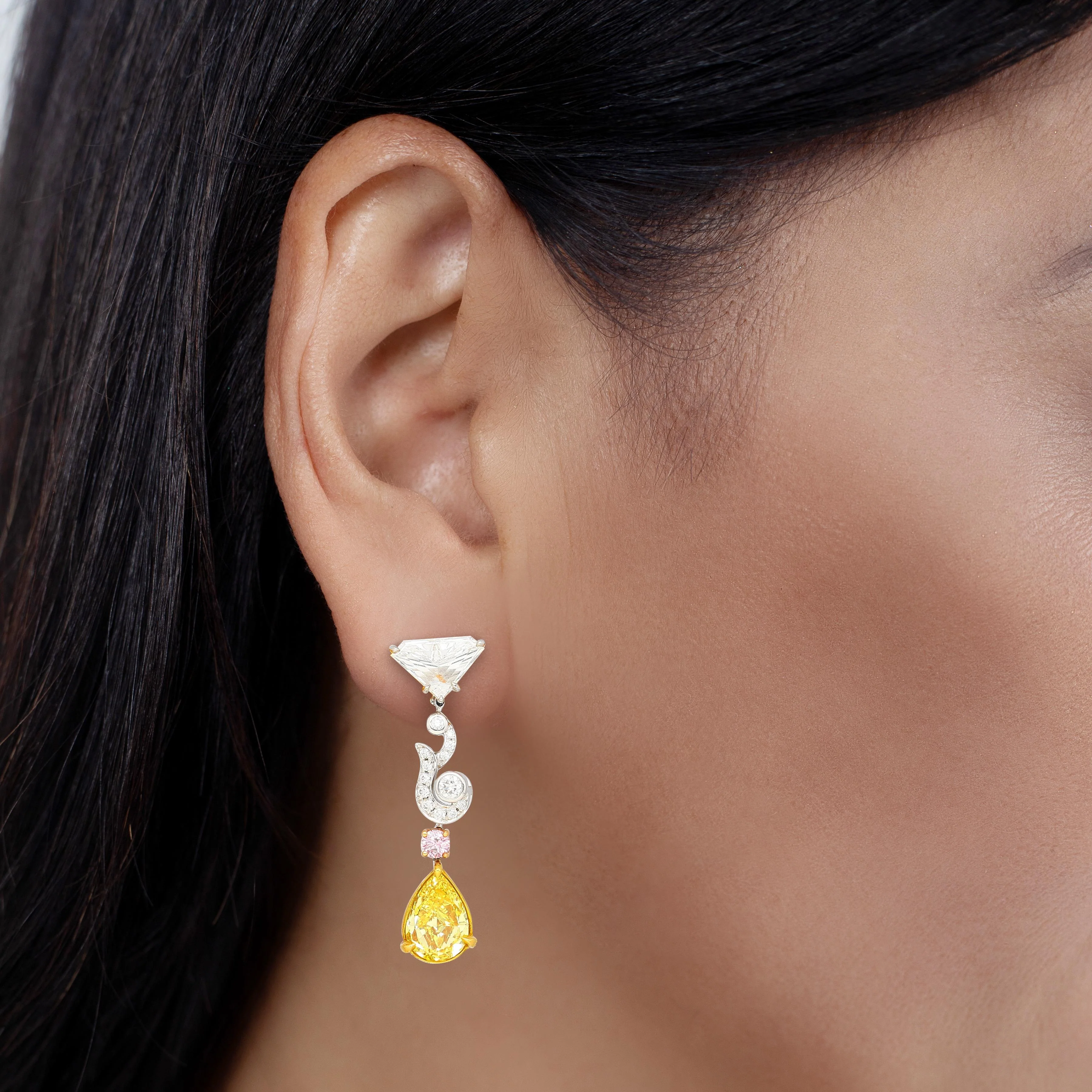 GIA Certified Fancy Vivid Yellow Diamond Drop Earrings - Image 2