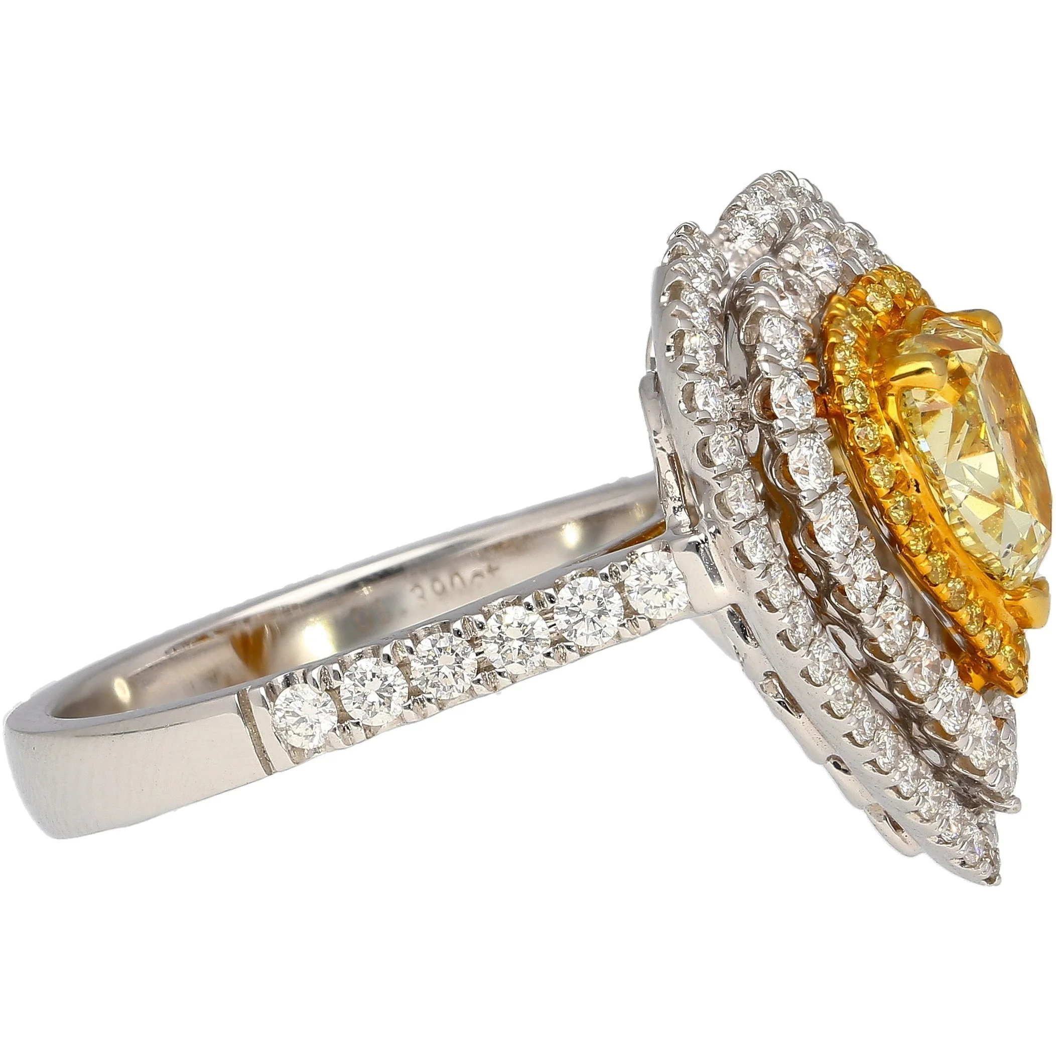 1.39 Carat GIA Certified Fancy Yellow Heart Cut Diamond Double Halo Ring - Image 3