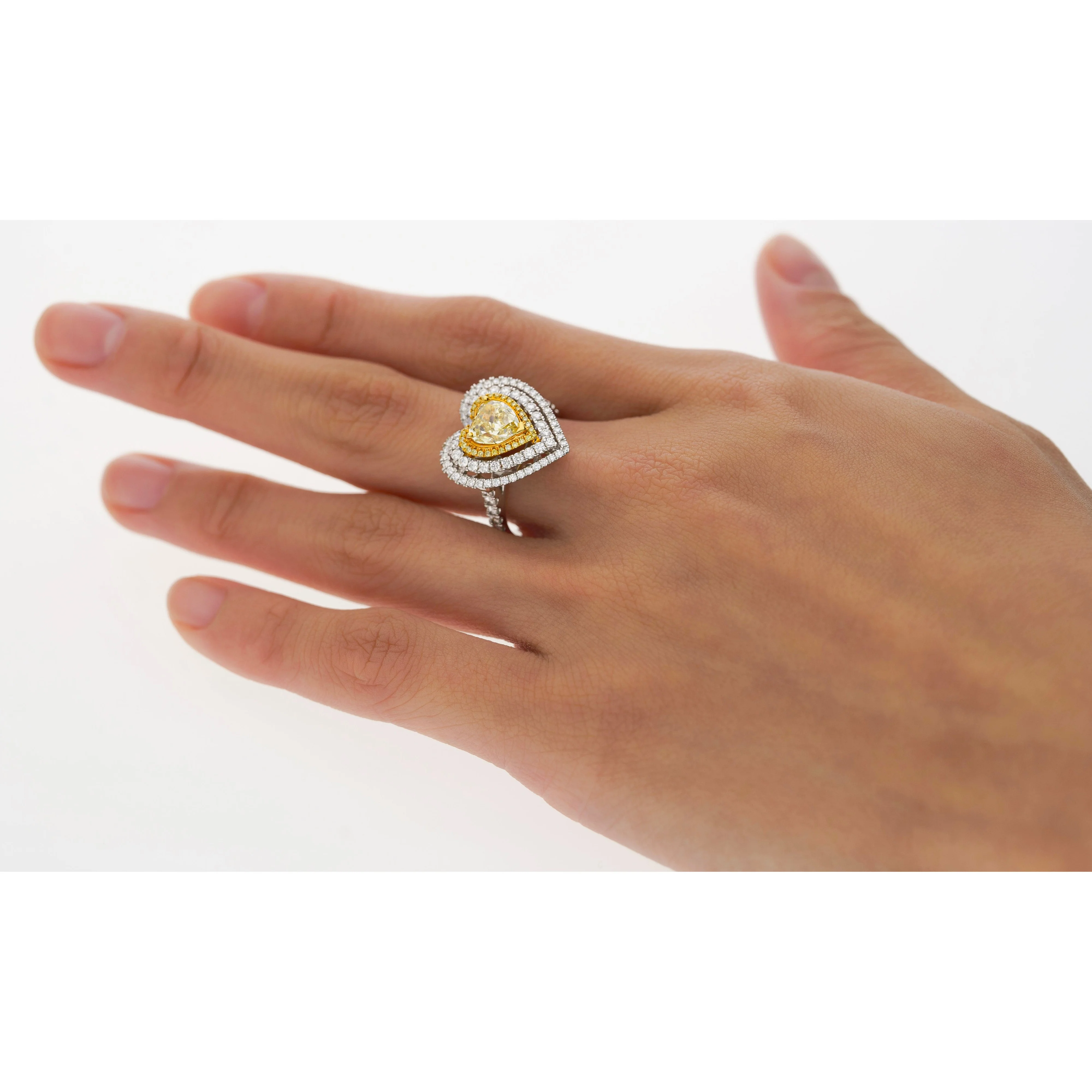 1.39 Carat GIA Certified Fancy Yellow Heart Cut Diamond Double Halo Ring - Image 8