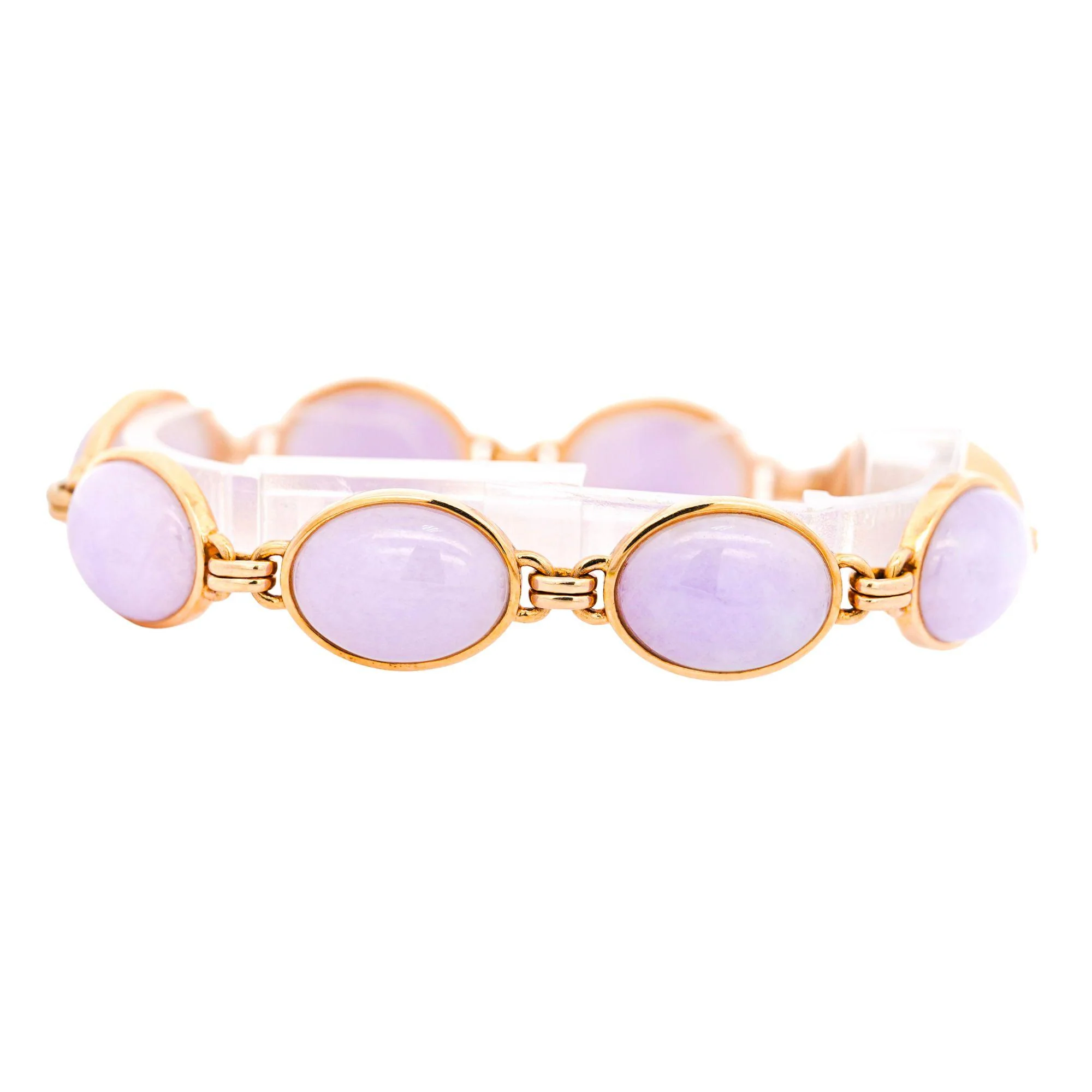 GIA Certified GUMP Signed Lavender Jadeite Jade 14K Gold Link Bracelet - Image 10