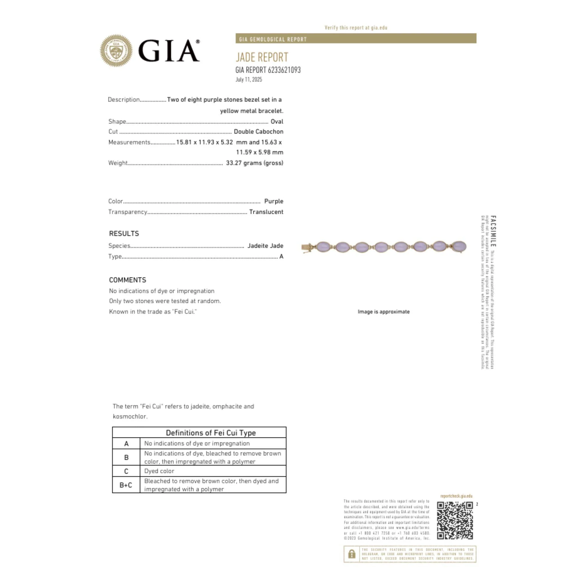 GIA Certified GUMP Signed Lavender Jadeite Jade 14K Gold Link Bracelet - Image 9