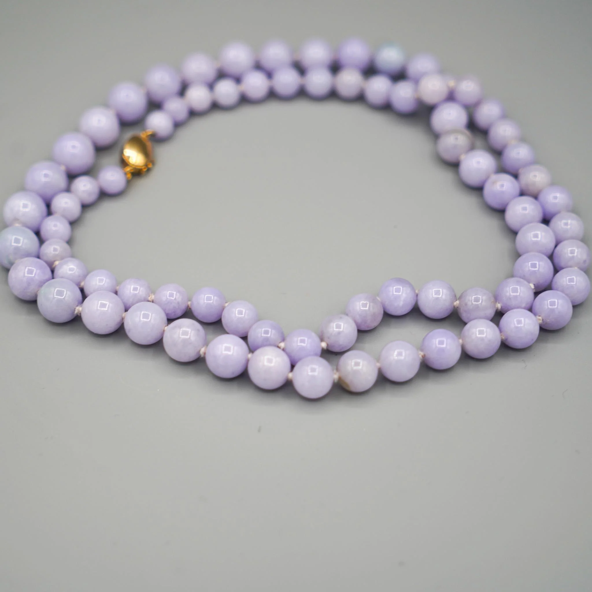 GIA Certified Gumps San Francisco Type A Lavender Jadeite Bead Necklace - Image 6
