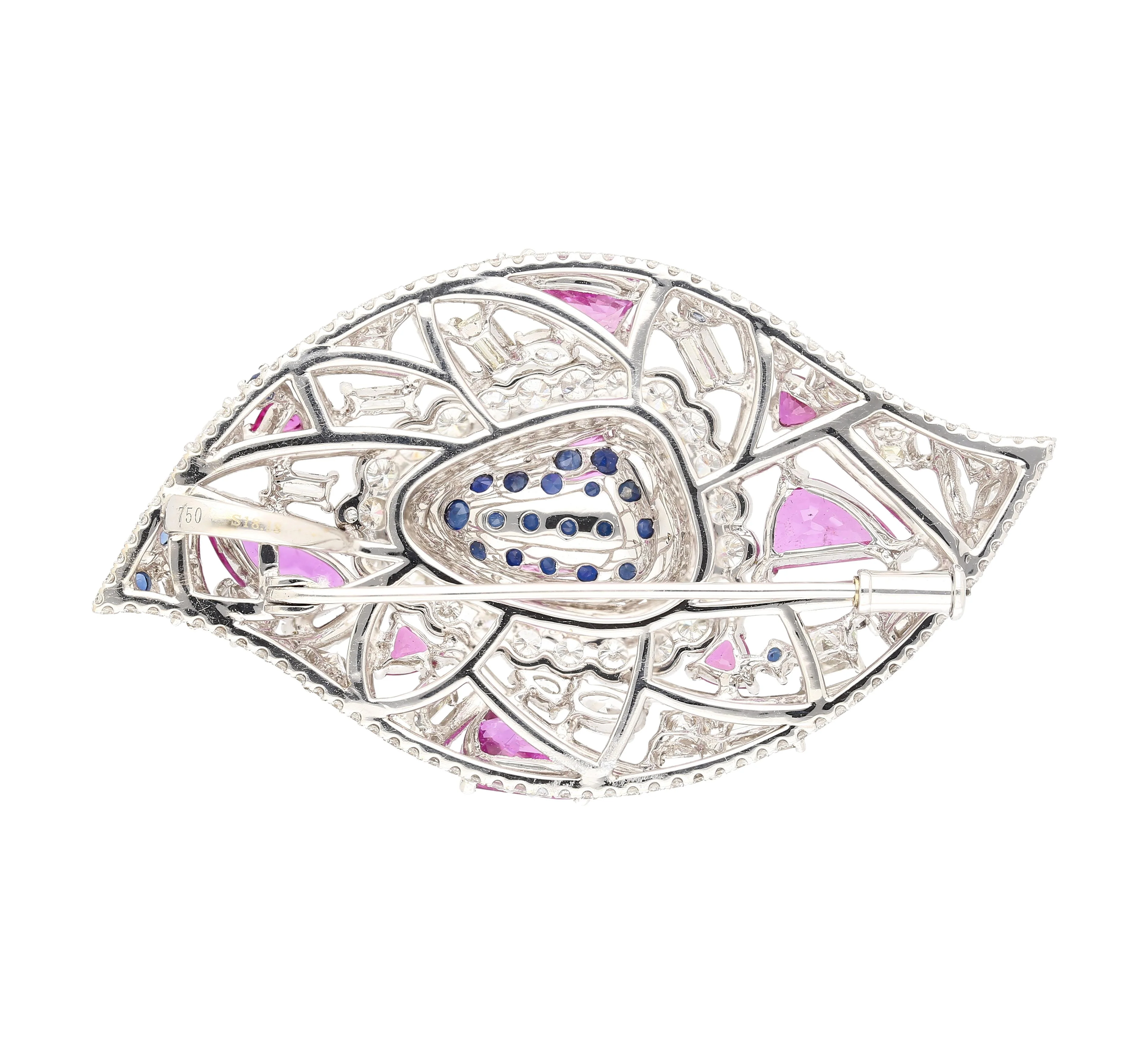 GIA Certified High Jewelry Sapphire and Diamond Eye Motif Pendant-Brooch - Image 3