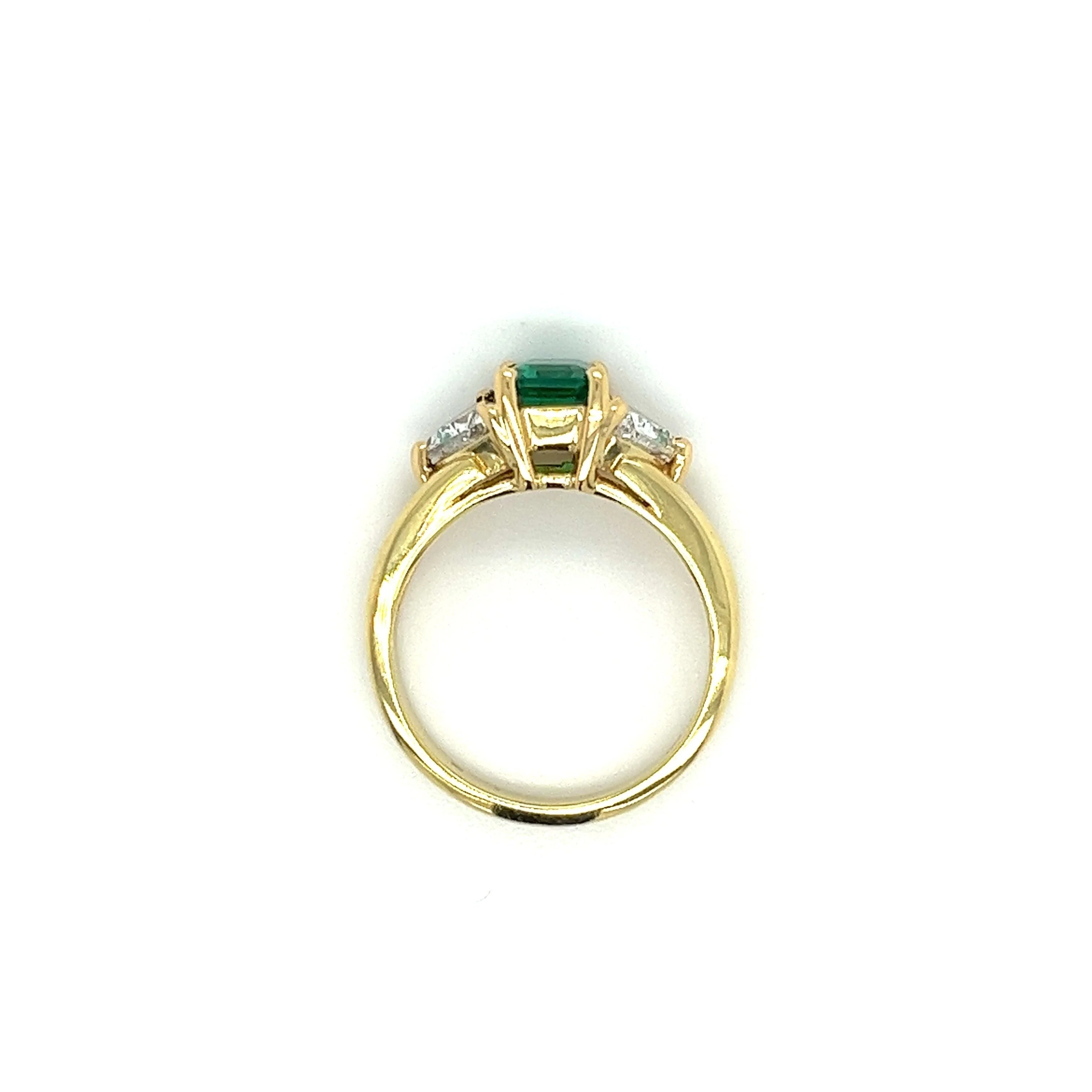 GIA Certified Minor Oil Zambian Emerald & Trillion Diamond 3-Stone Ring in 18K - Image 9