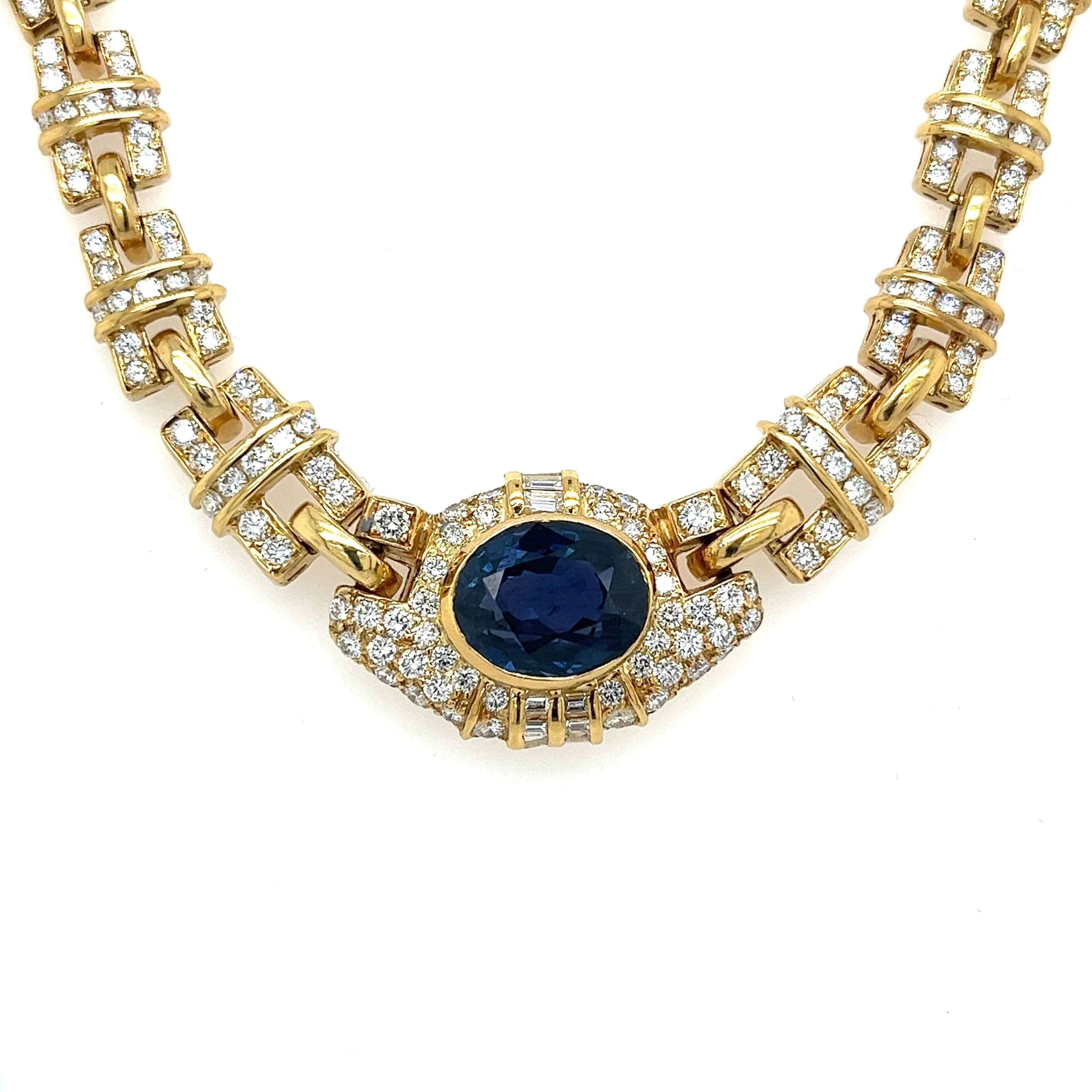 GIA Certified No Heat Blue Sapphire 18k Gold Cable Chain Choker Necklace 15.5" - Image 3
