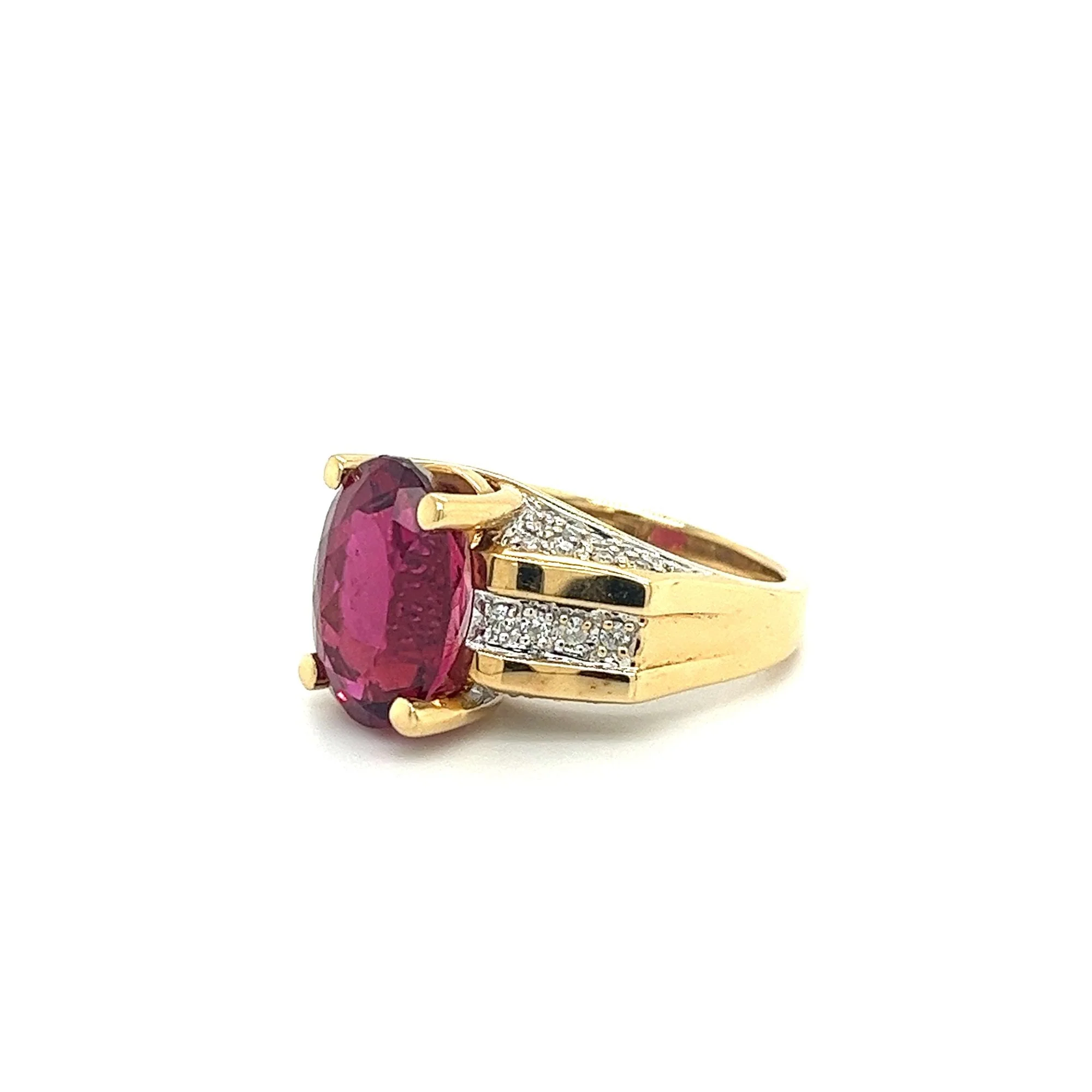 GIA Certified Oval Cut 7 Carat Purplish Red Tourmaline Ring with Diamond Sides in 18K Gold - Image 6