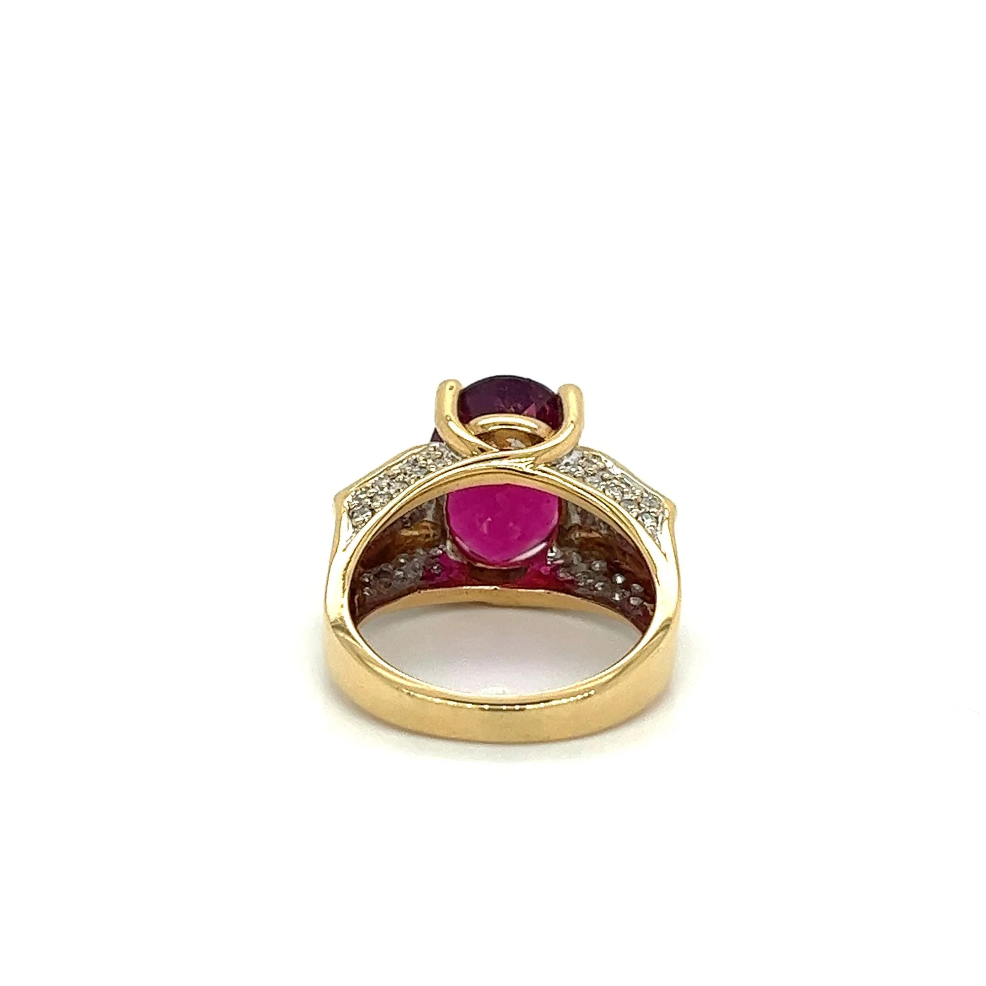 GIA Certified Oval Cut 7 Carat Purplish Red Tourmaline Ring with Diamond Sides in 18K Gold - Image 8