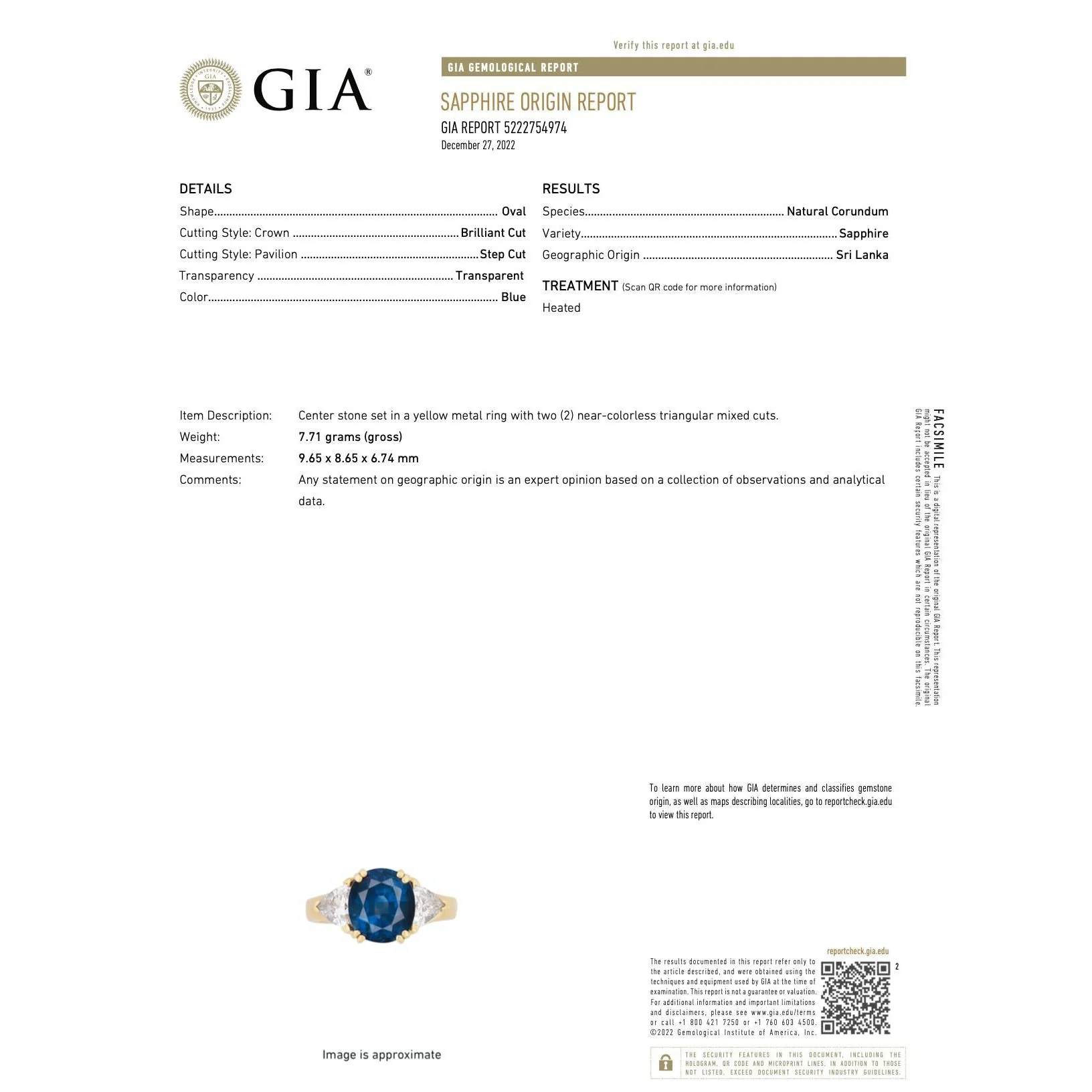 GIA Certified Oval Blue Sapphire and Trillion Diamond 3 Stone Ring in 18K - Image 2