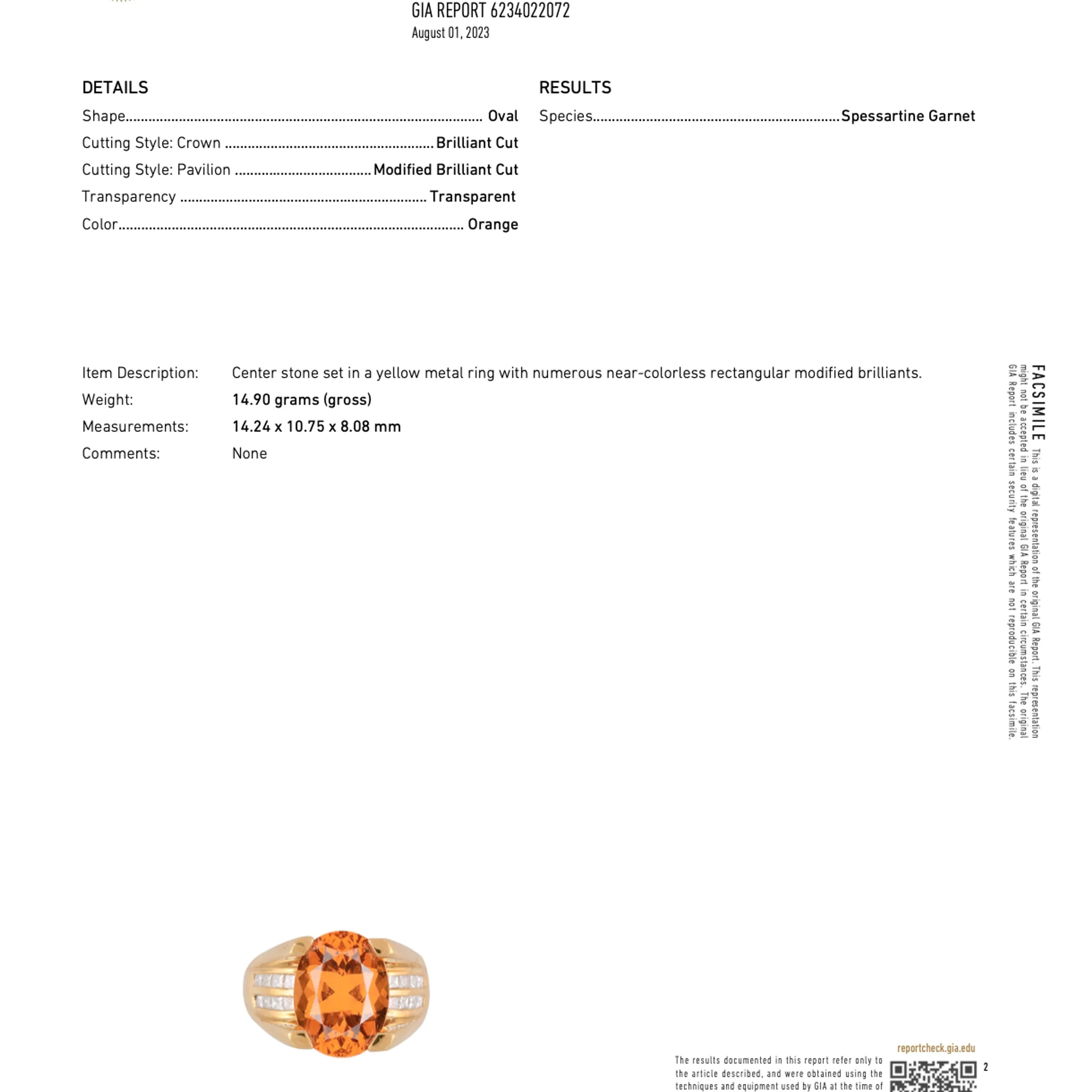GIA Certified Oval Cut 13.5 Carat Mandarine Orange Spessartine Garnet Ring - Image 8