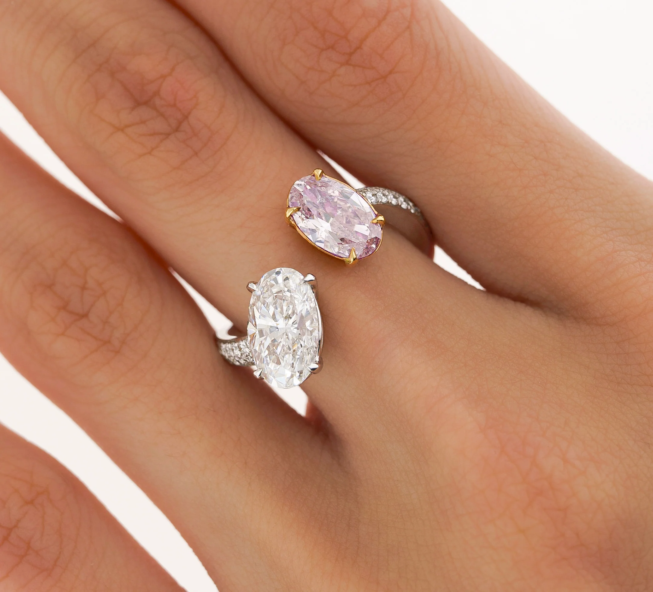 GIA Certified Oval Cut Fancy Orangy Pink & White Diamond Toi Et Moi 18K Ring - Image 11