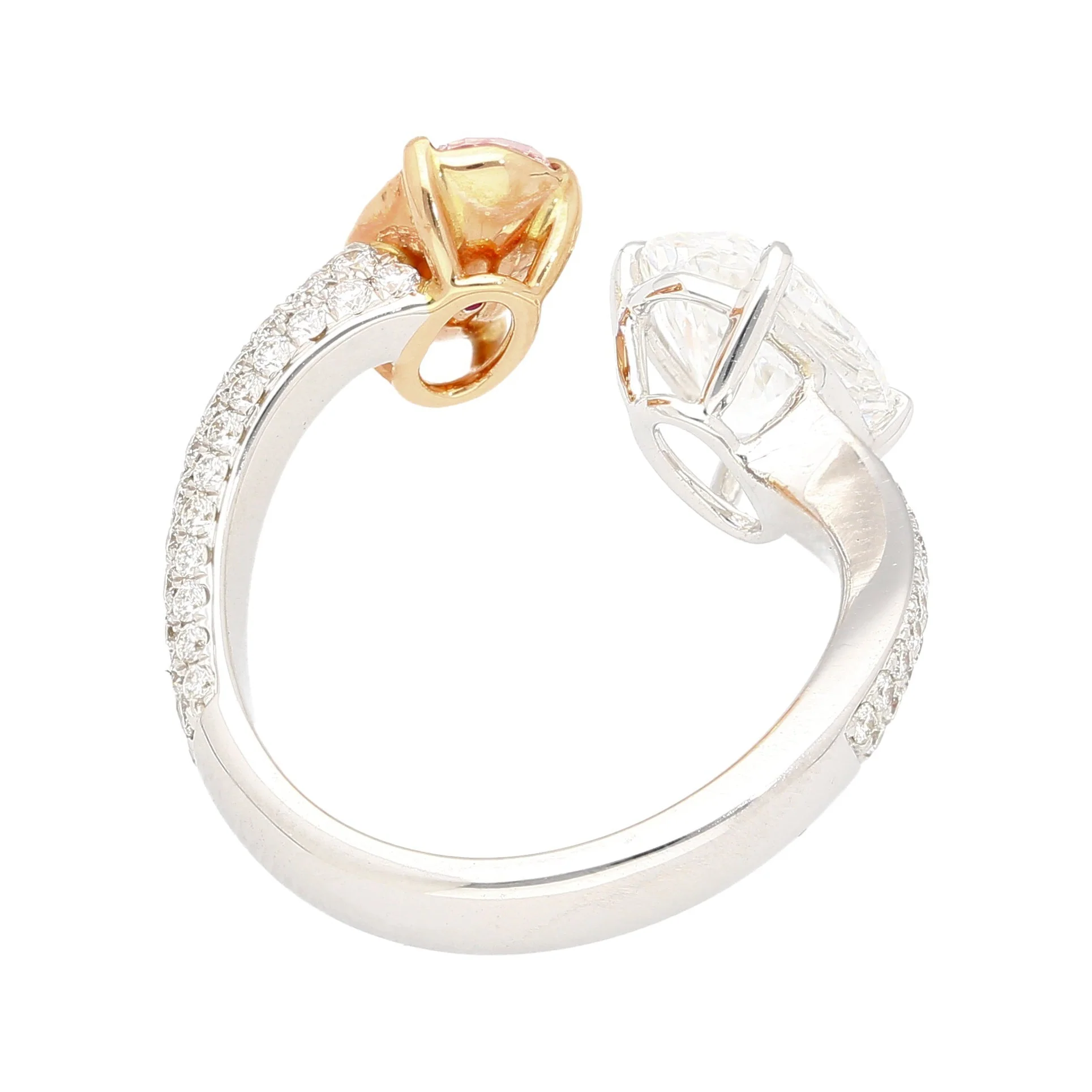 GIA Certified Oval Cut Fancy Orangy Pink & White Diamond Toi Et Moi 18K Ring - Image 12