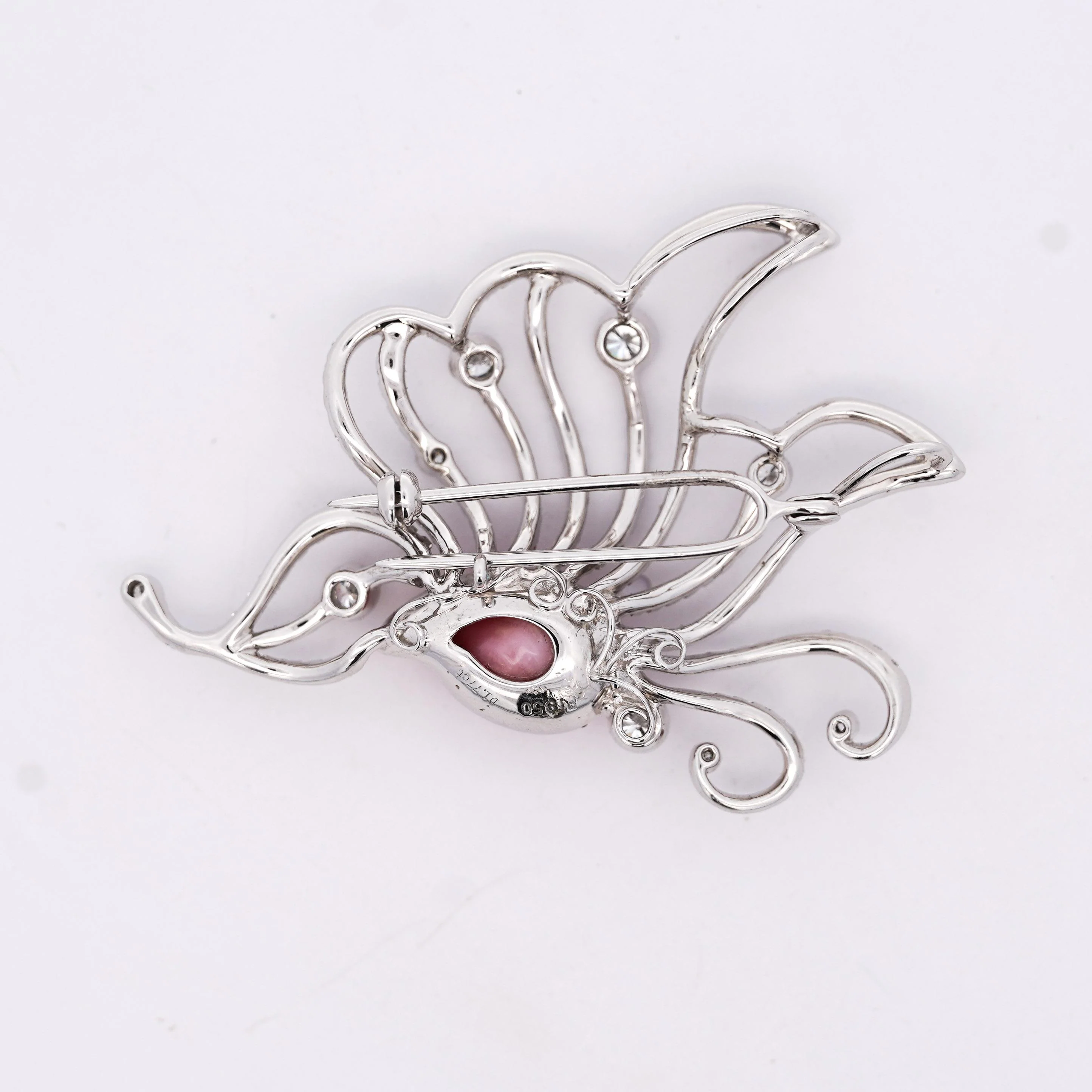 GIA Certified Pink Natural Saltwater Conch Pearl & Diamond Platinum Brooch - Image 4