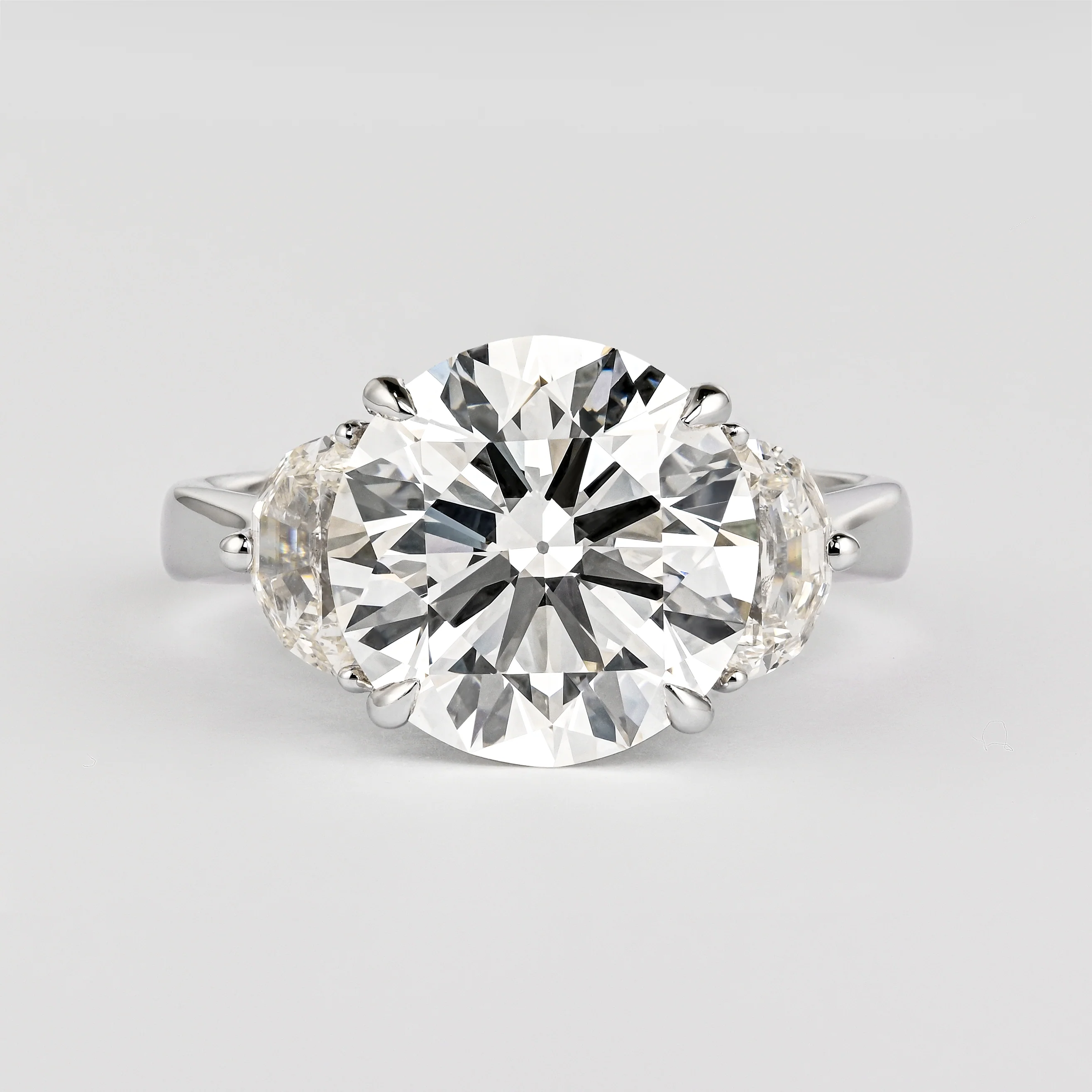 GIA Certified 5.03 Carat J/VVS1 Round Cut Diamond Ring Half Moon Cut Side Stones