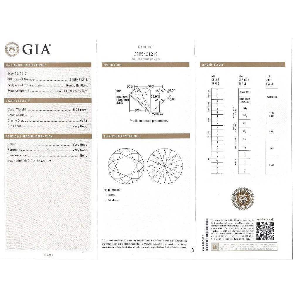 GIA Certified 5.03 Carat J/VVS1 Round Cut Diamond Ring Half Moon Cut Side Stones - Image 6