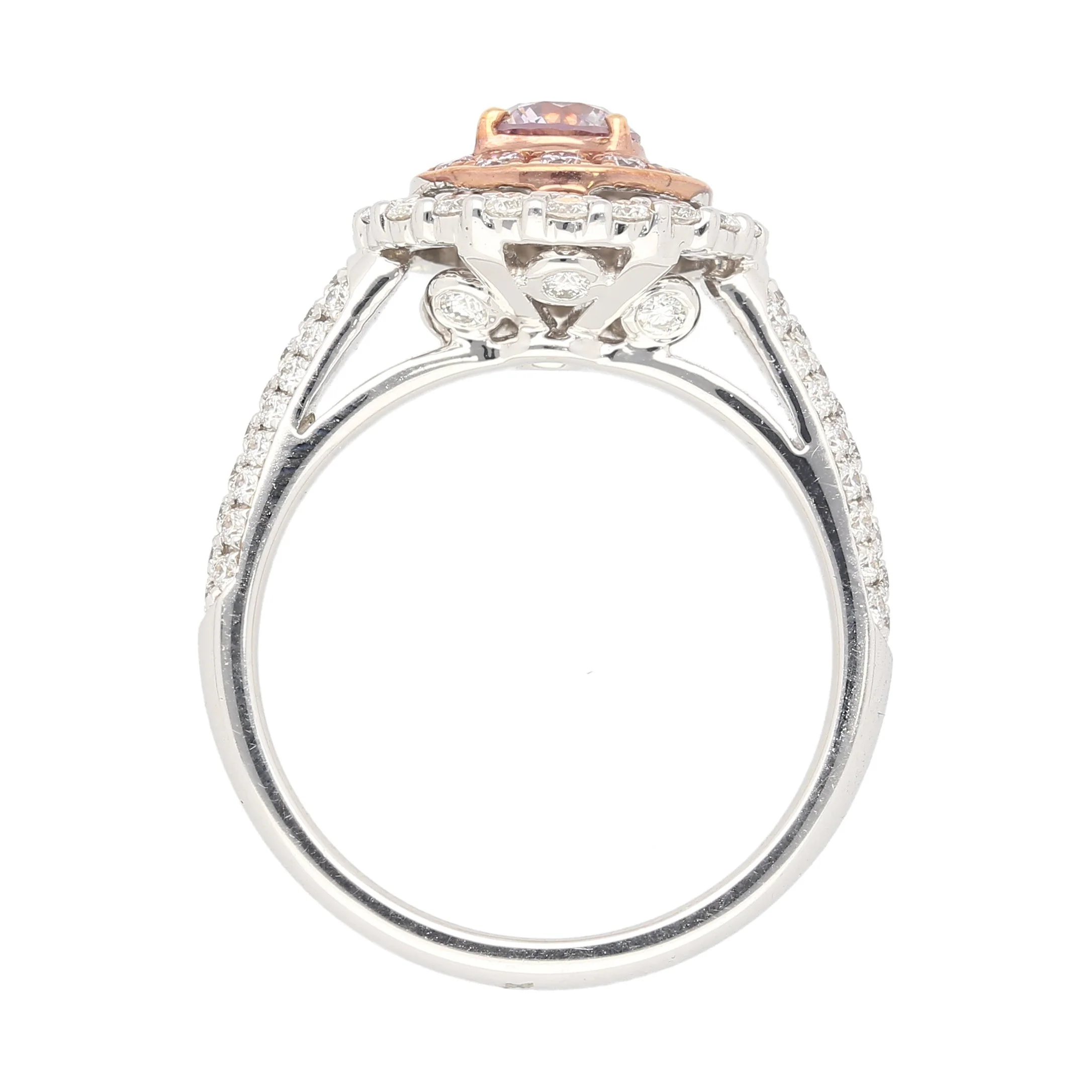 GIA Certified Round Cut Fancy Pink-Purple Diamond Ring with Diamond Halo - Image 3
