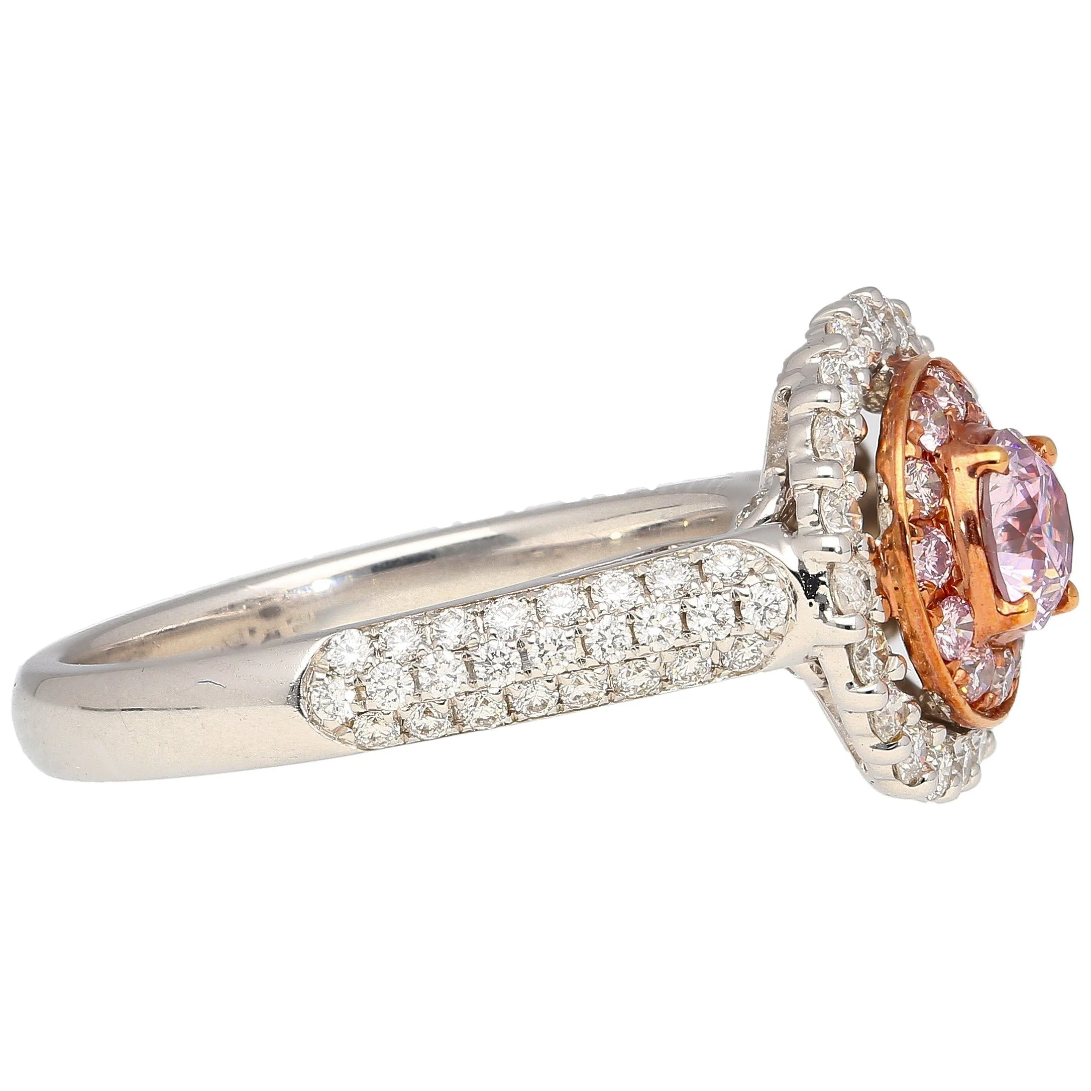 GIA Certified Round Cut Fancy Pink-Purple Diamond Ring with Diamond Halo - Image 4
