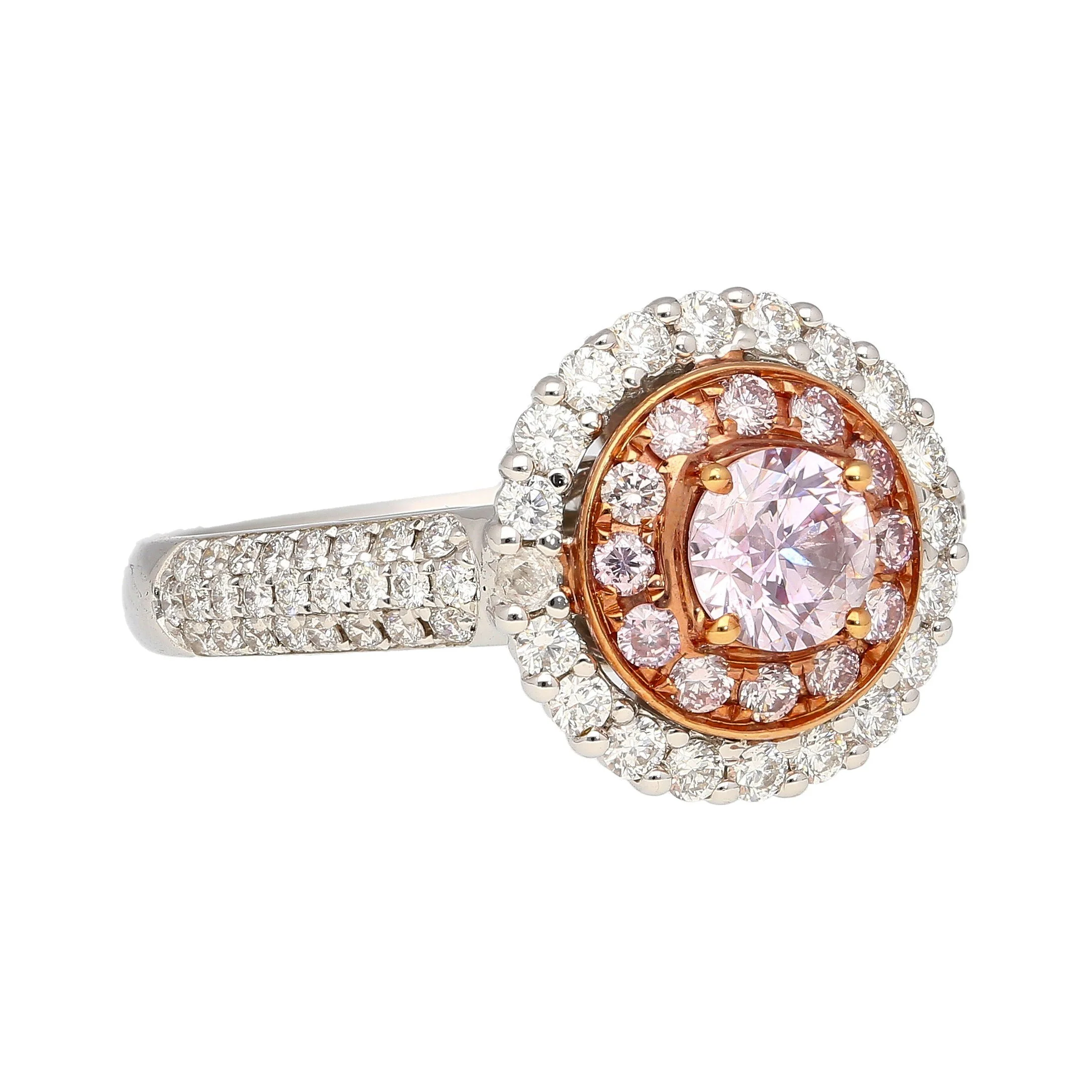 GIA Certified Round Cut Fancy Pink-Purple Diamond Ring with Diamond Halo - Image 7