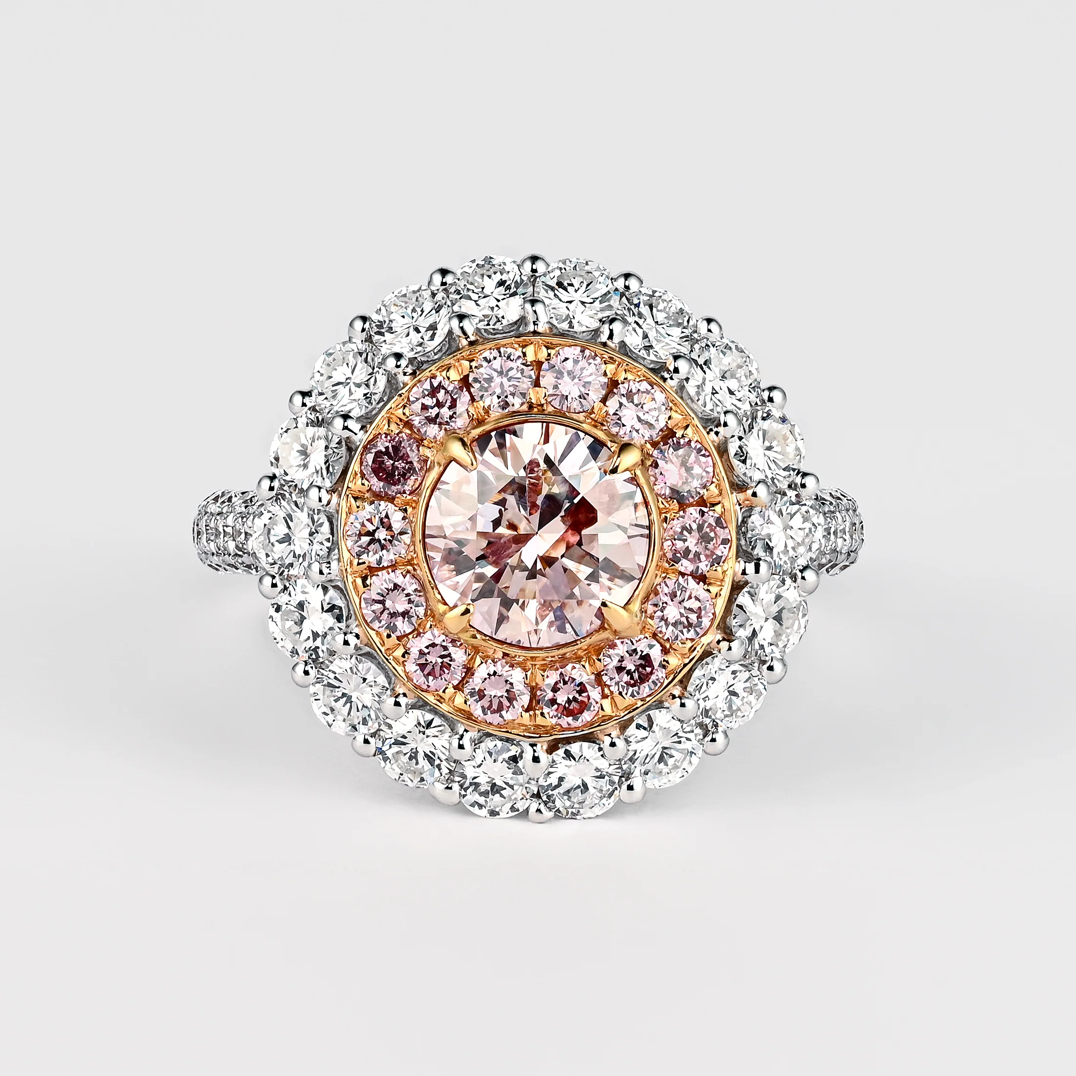 GIA Certified Fancy Pink 3.1 CTW Diamond Double Halo Ring - Image 3