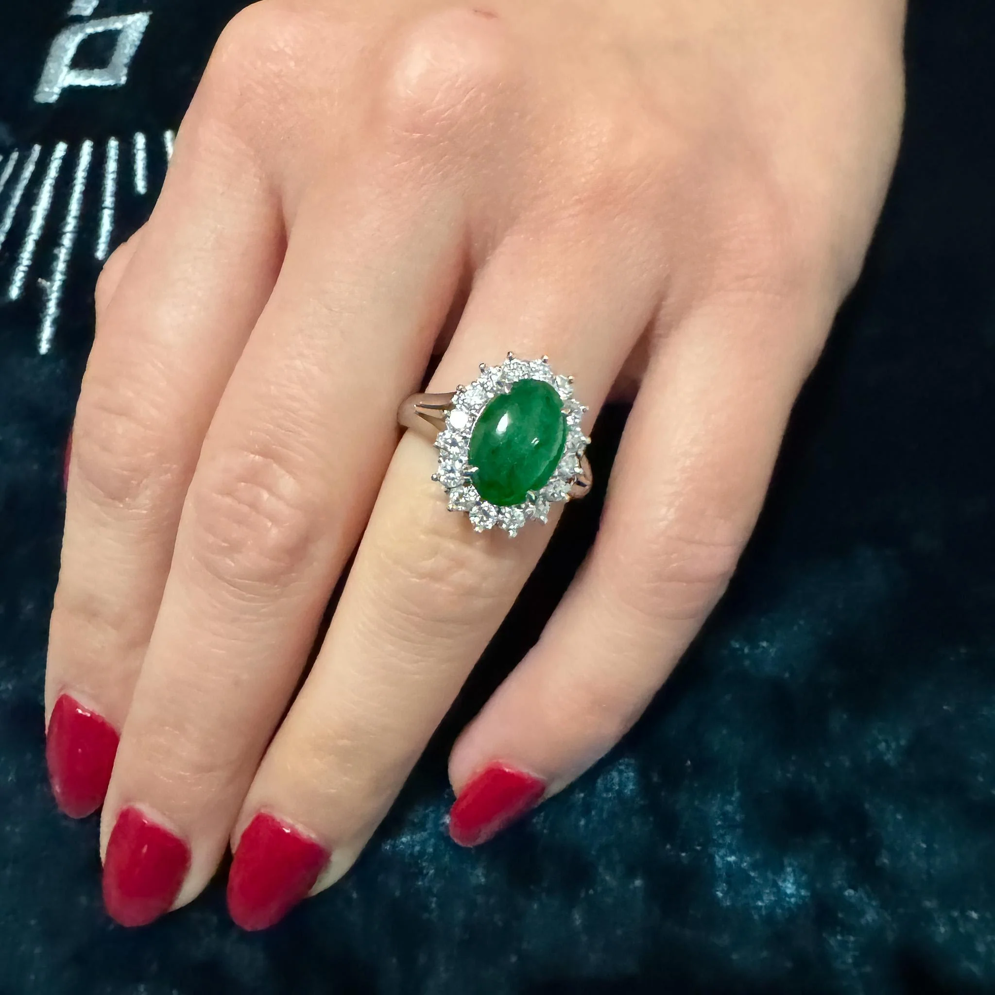 GIA Certified Type A Fei Cui Jadeite Jade Diamond Halo Platinum Split Shank Ring - Image 10