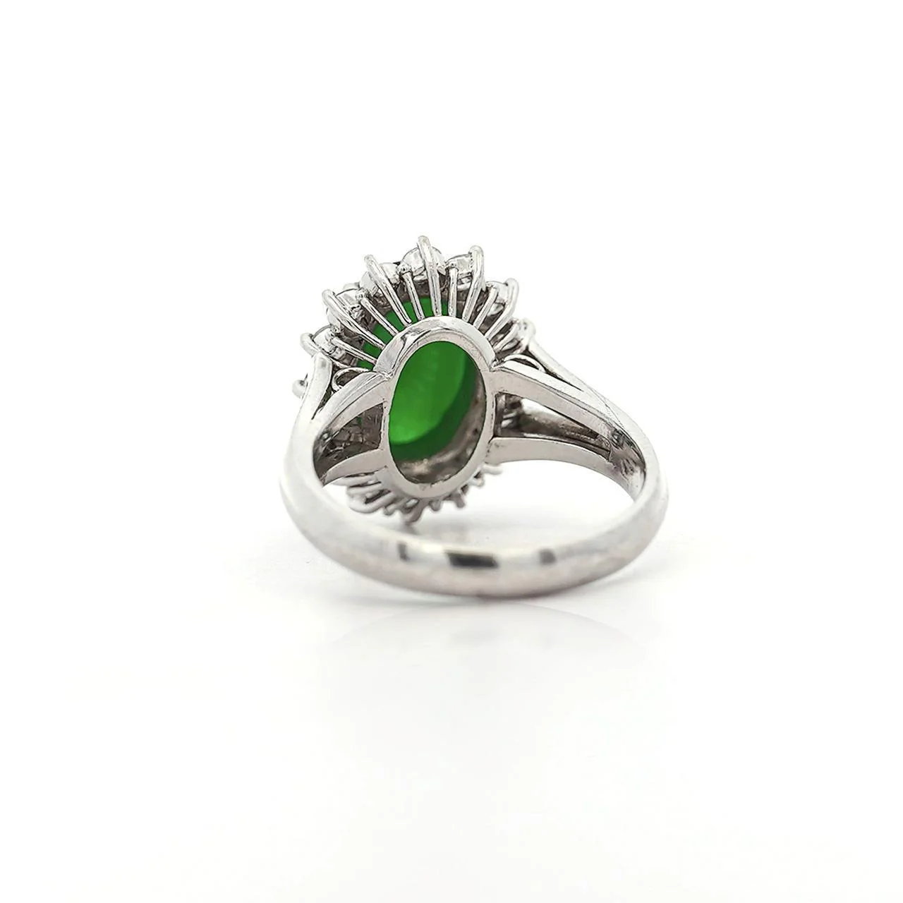 GIA Certified Type A Fei Cui Jadeite Jade Diamond Halo Platinum Split Shank Ring - Image 8