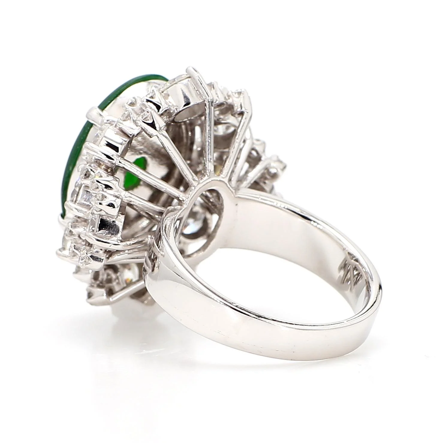 GIA Certified Type A Jadeite Jade & Old Cut Diamond 18K Gold Halo Starburst Ring - Image 6