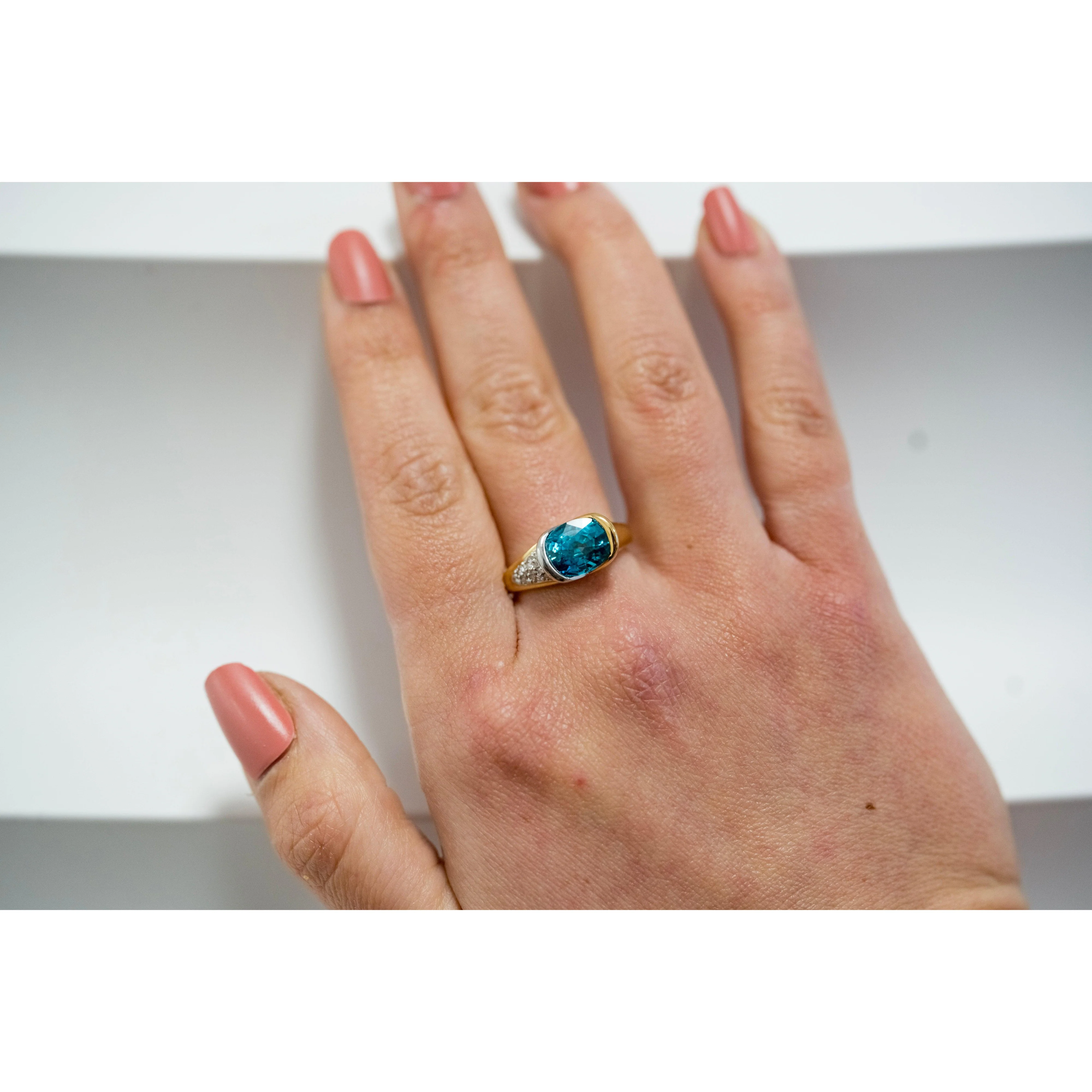 GIA Certified 5.25 Carat Oval Cut Blue Zircon & Diamond Bypass Ring Signed Richard Krementz - Image 4