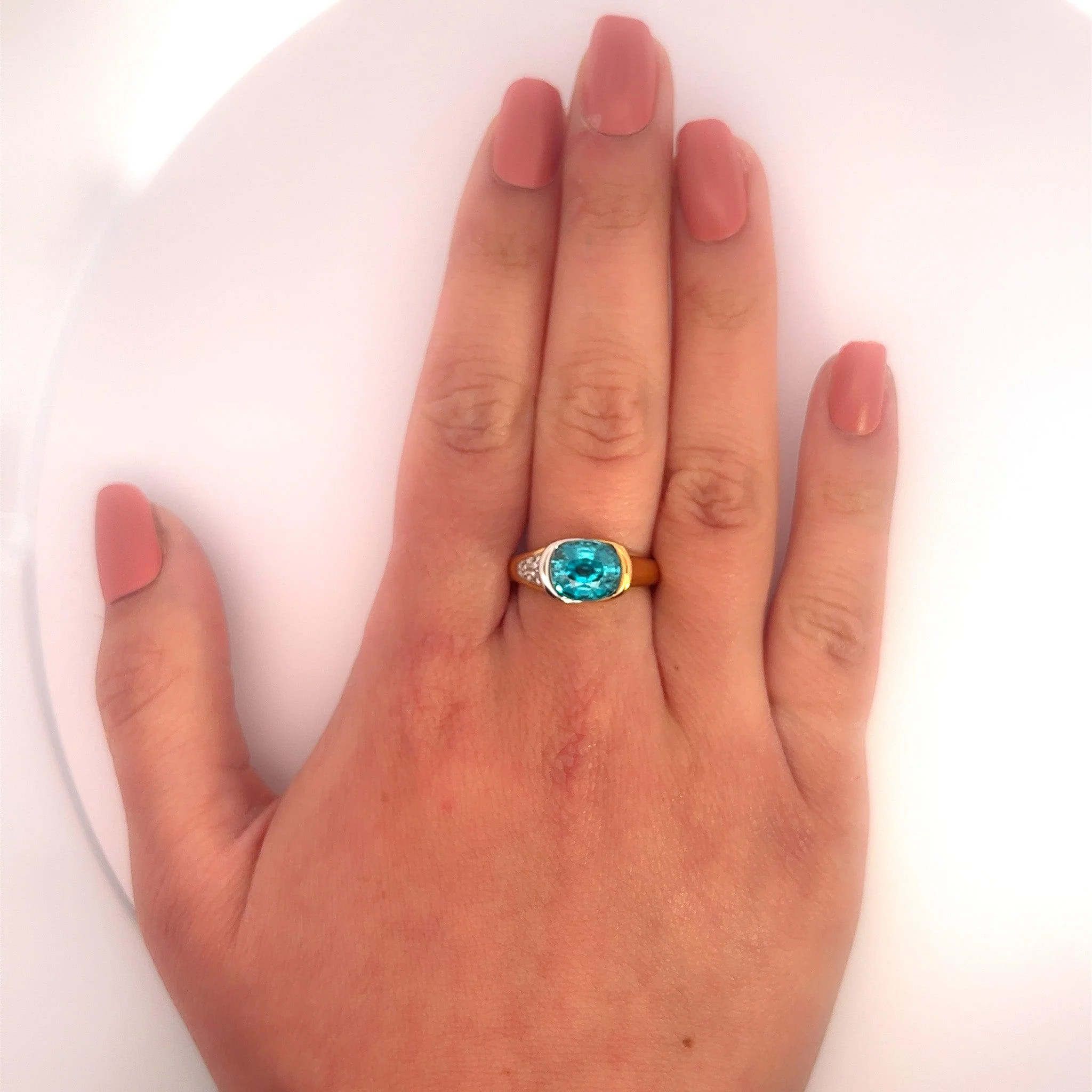 GIA Certified 5.25 Carat Oval Cut Blue Zircon & Diamond Bypass Ring Signed Richard Krementz - Image 7