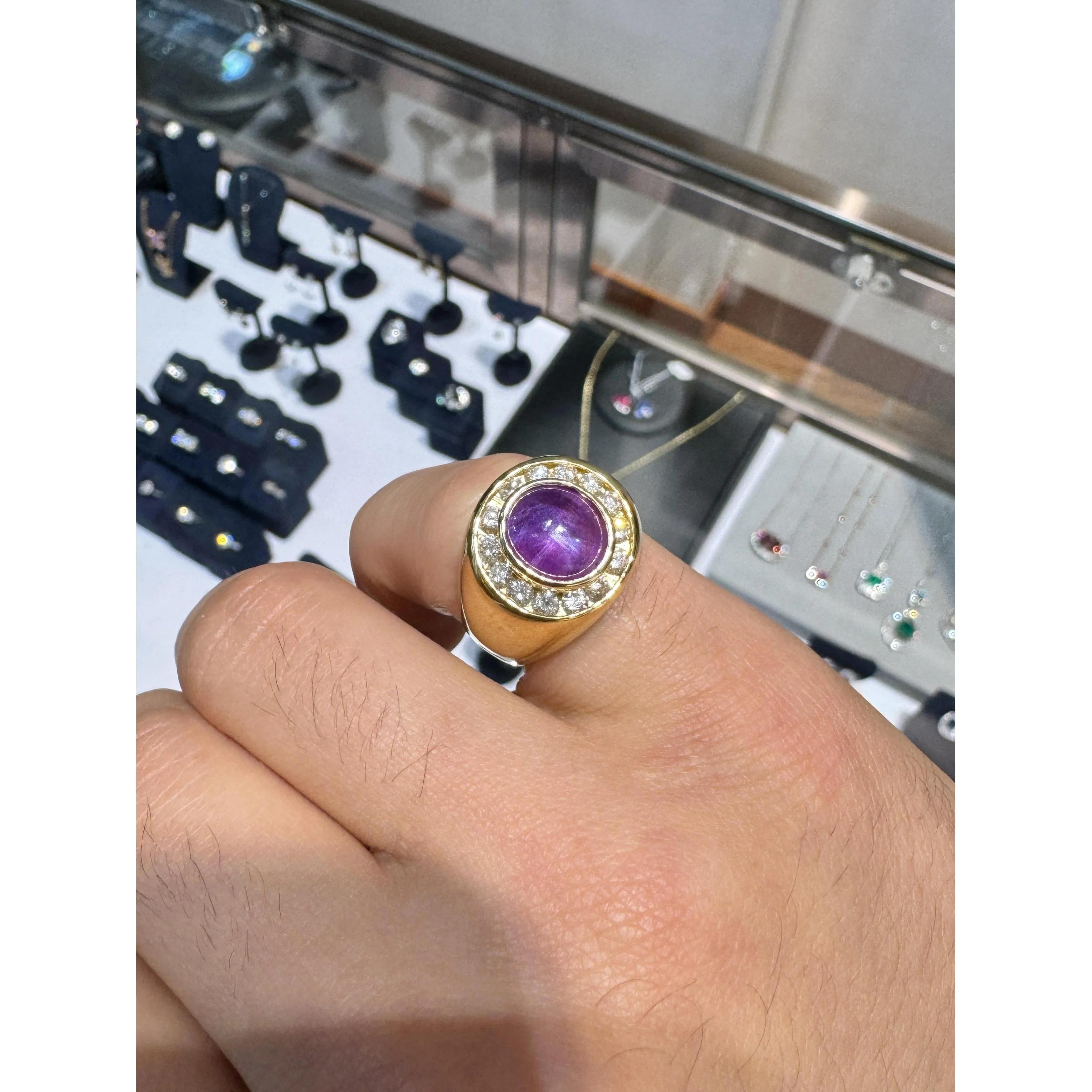 GIA Certified No Heat 3.50 Carat Pink/Purple Star Sapphire and Diamond Dome Ring - Image 8