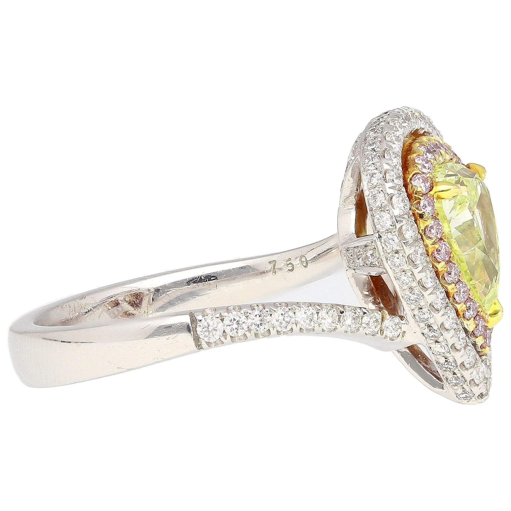 GIA 1.25CT Pear Cut Fancy Green Yellow Diamond 18K Tri-Colored Gold Bypass Ring - Image 6