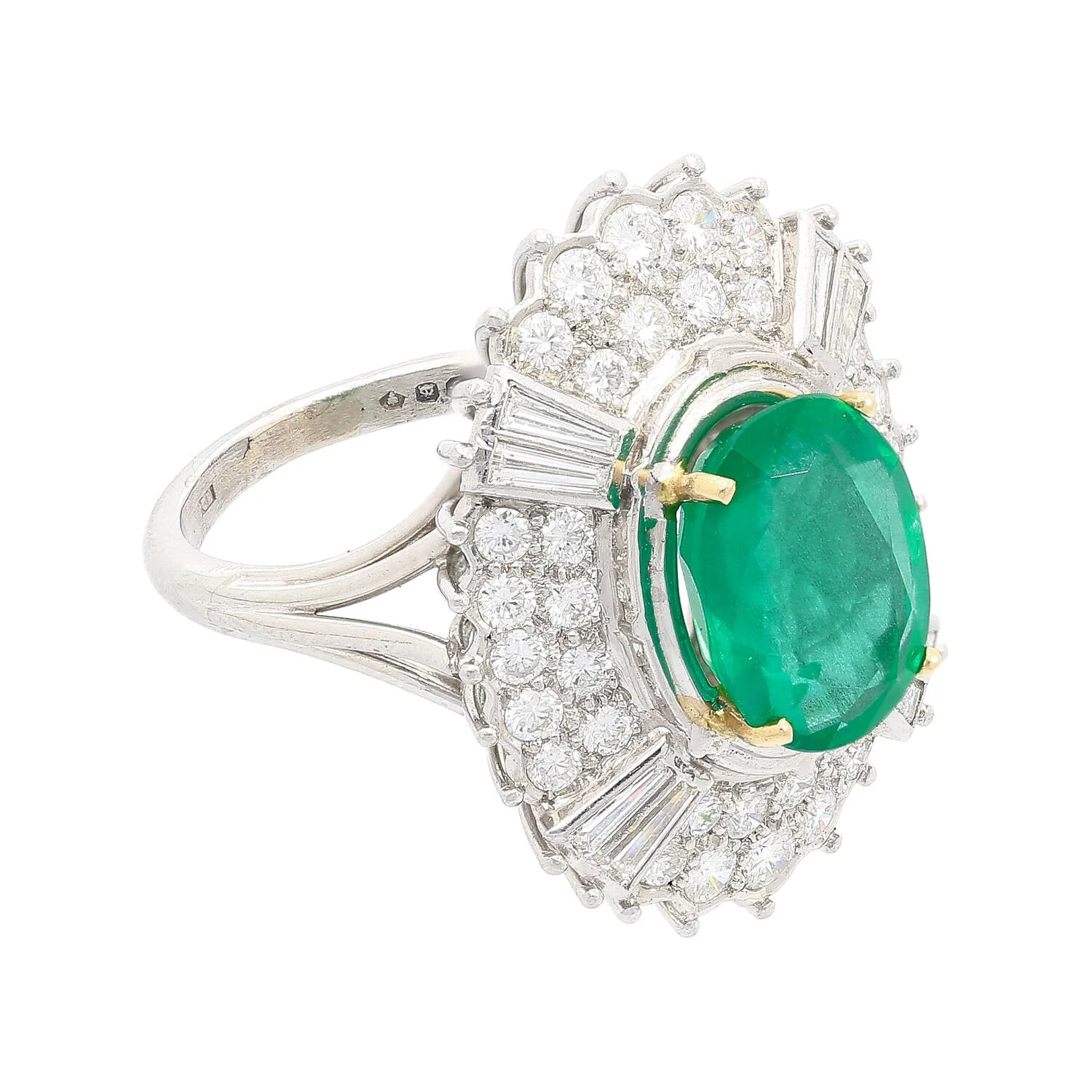 GIA Certified 4 Carat Oval Cut No Oil Emerald and Diamond Halo Cocktail Ring in Platinum Setting - Image 5