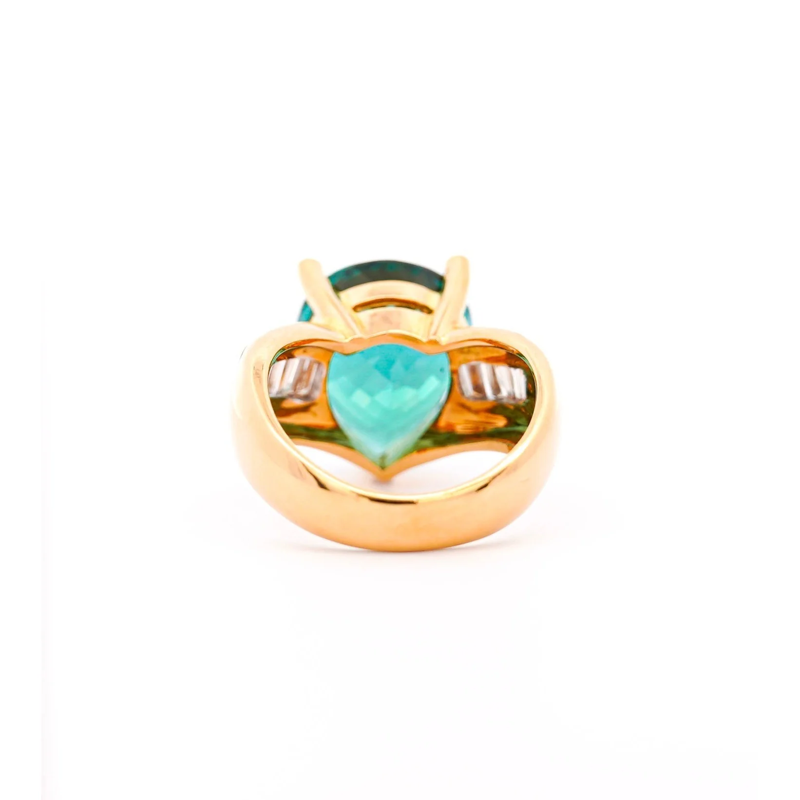 GIA Certified 11 Carat Bluish Green Pear-Cut Tourmaline & Baguette Diamond Ring - Image 2