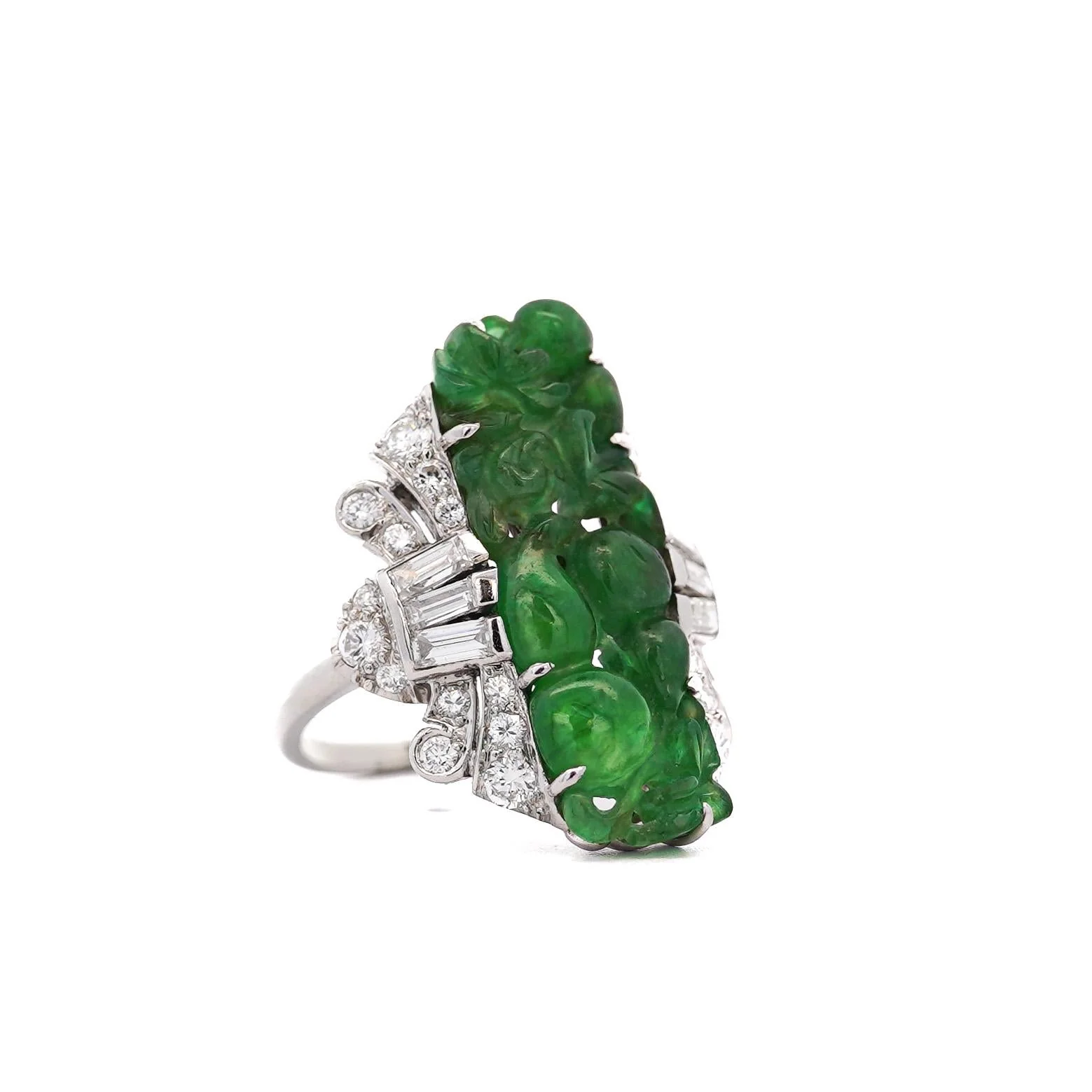 GIA Certified Vintage Carved Jadeite Jade & Diamond Statement Ring - Image 3