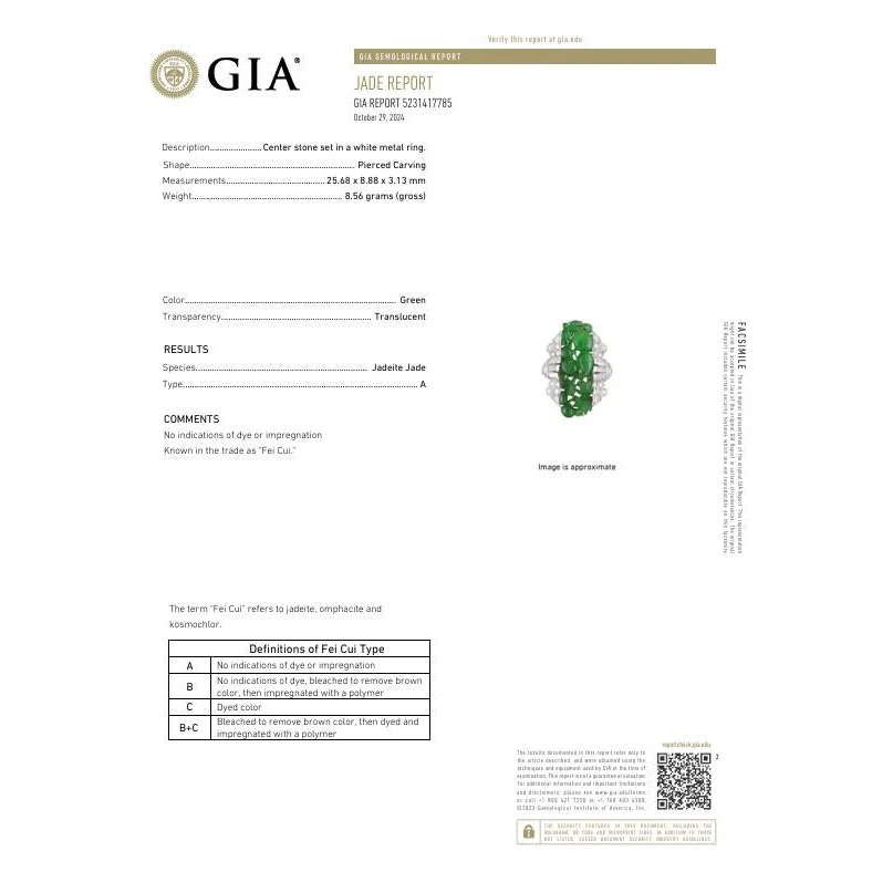 GIA Certified Vintage Carved Jadeite Jade & Diamond Statement Ring - Image 9