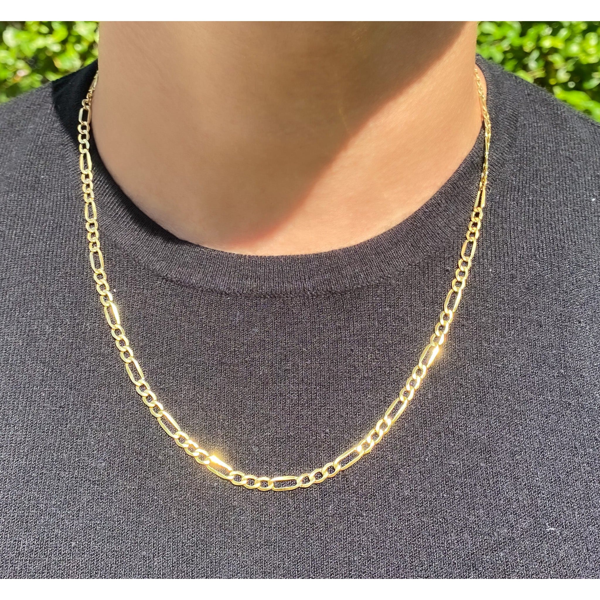 14K Yellow Gold Gold Figaro Chain Men's Necklace 19.5-24 Inches - Image 2