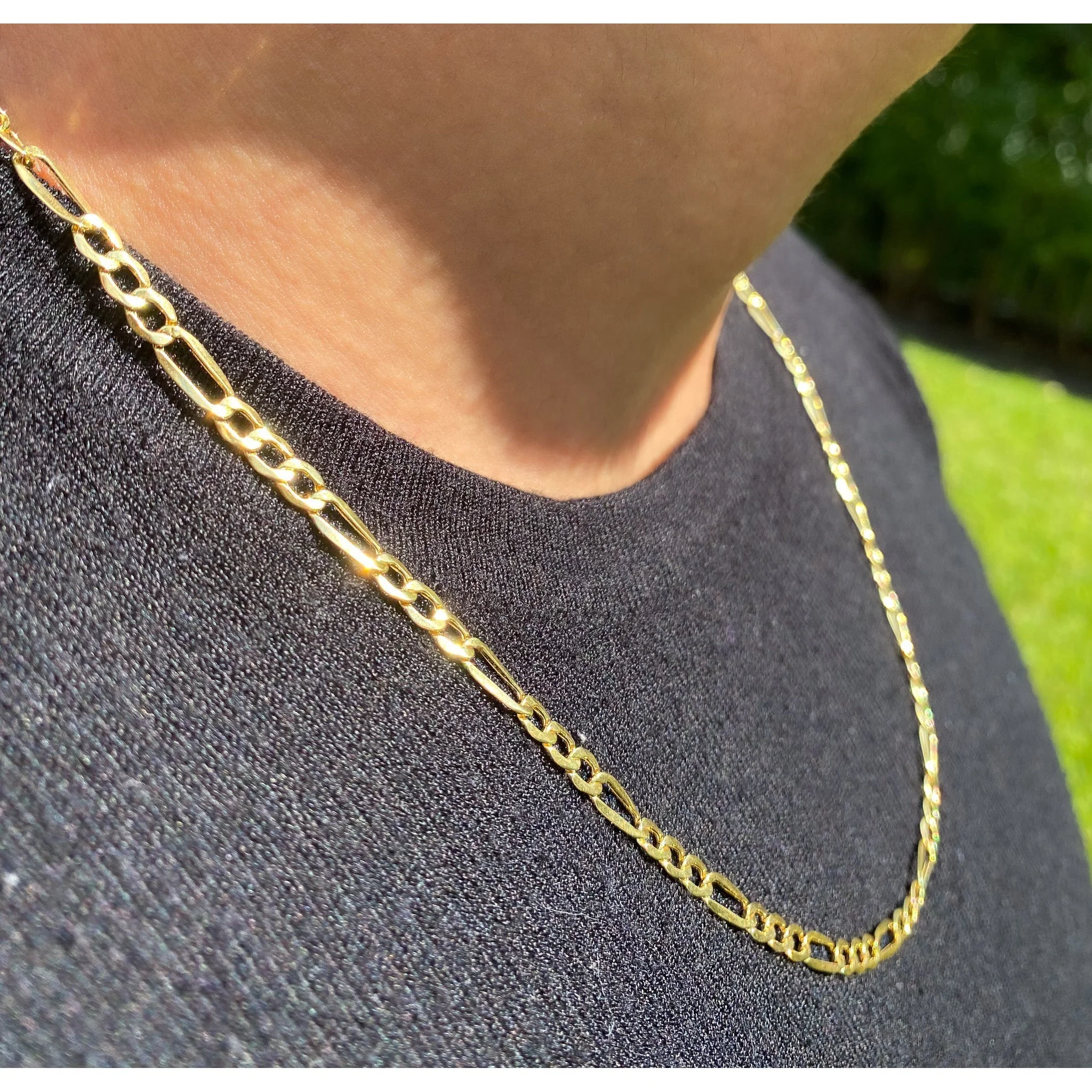 14K Yellow Gold Gold Figaro Chain Men's Necklace 19.5-24 Inches - Image 6
