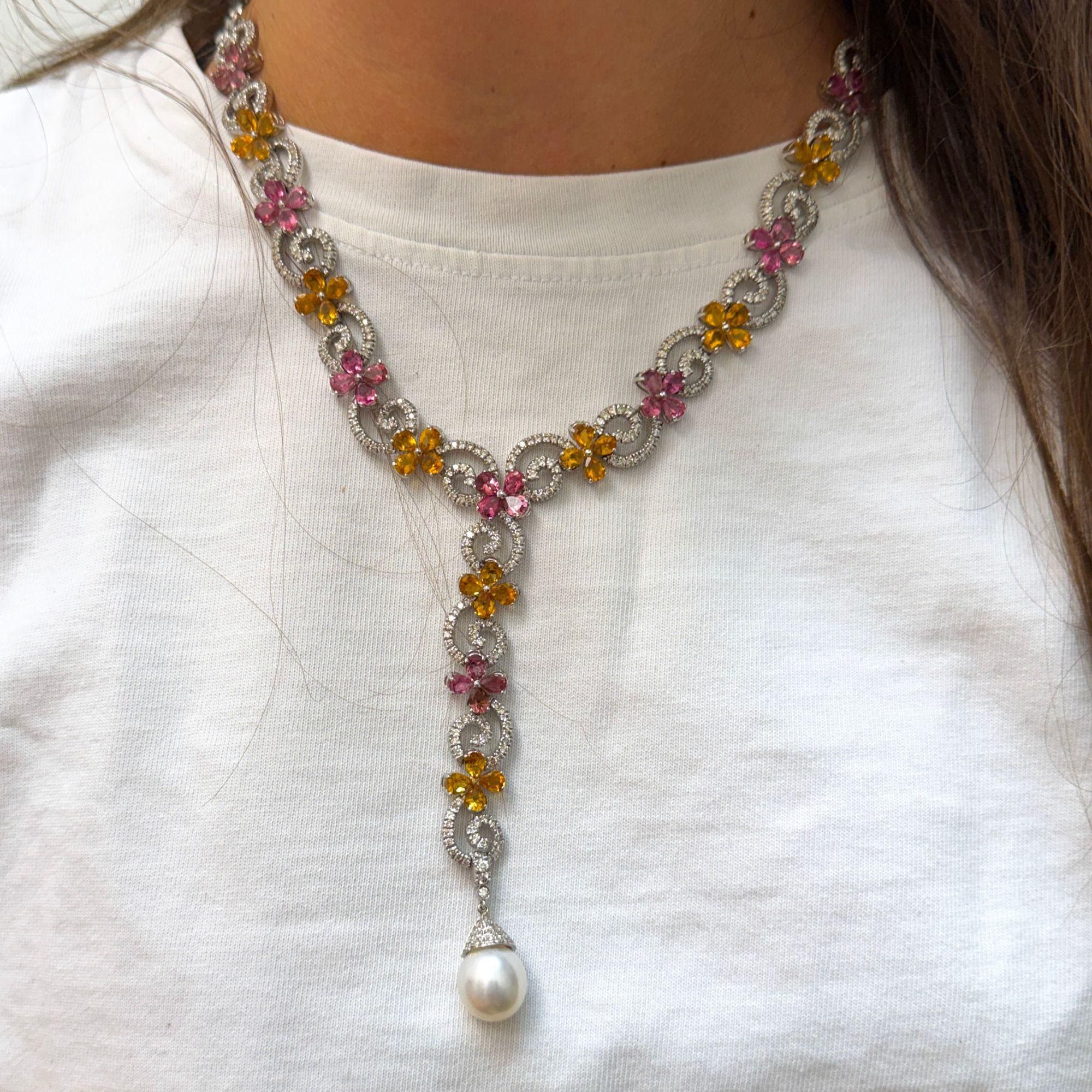 Greek 12 Carat Diamond South Sea Pearl Tourmaline Citrine Earring Necklace Set - Image 10