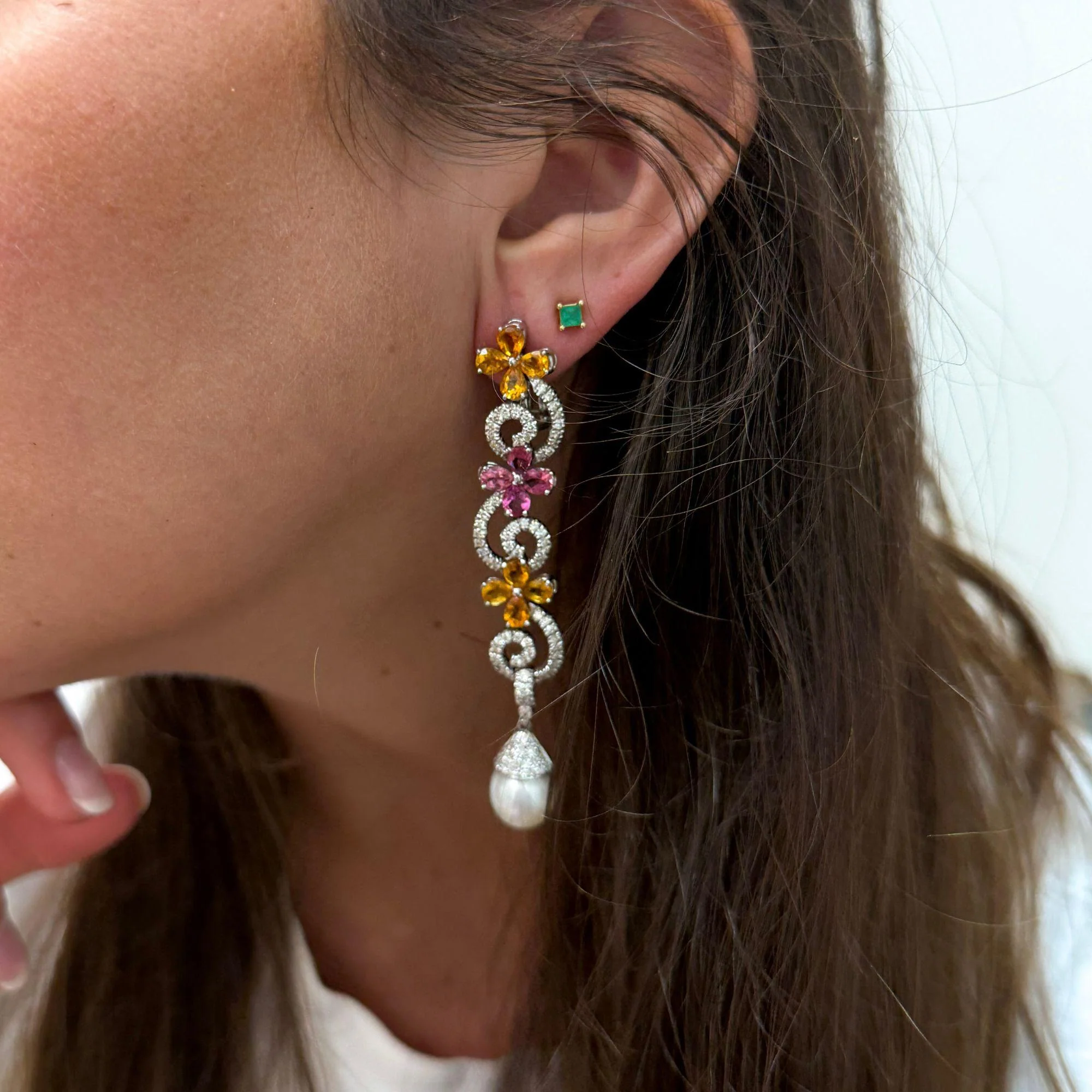 Greek 12 Carat Diamond South Sea Pearl Tourmaline Citrine Earring Necklace Set - Image 2