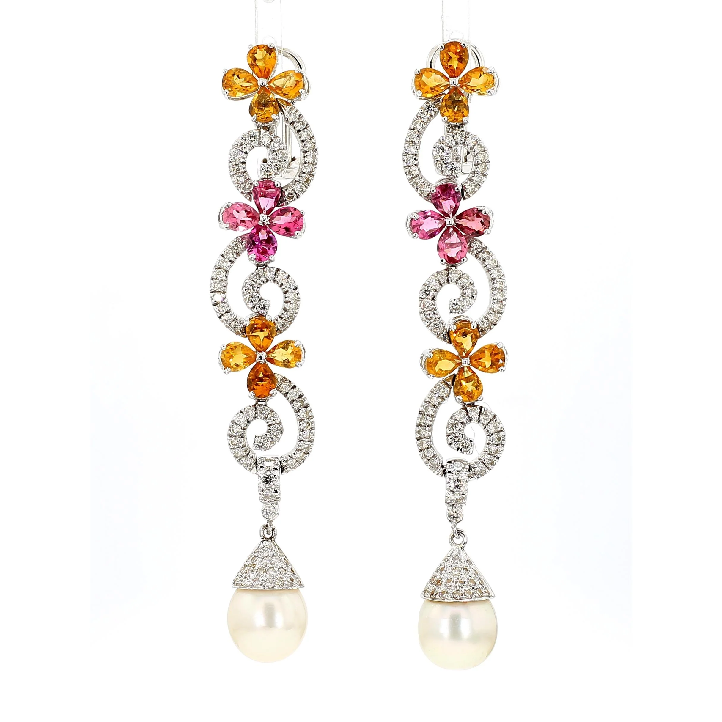 Greek 12 Carat Diamond South Sea Pearl Tourmaline Citrine Earring Necklace Set - Image 9