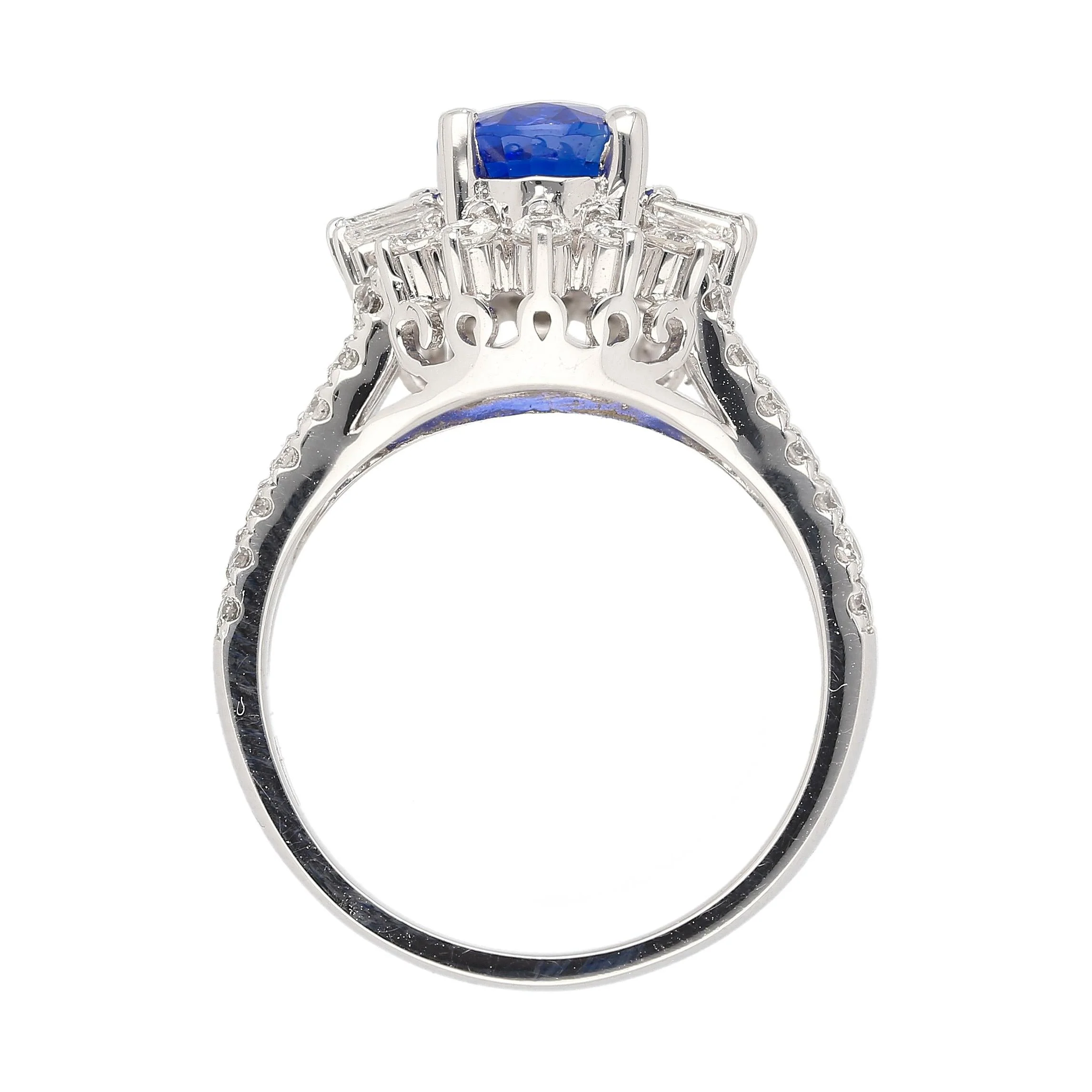 GRS Cert. 2.5 Carat Oval No Heat Blue Sapphire & Diamond Split Shank Ring - Image 3