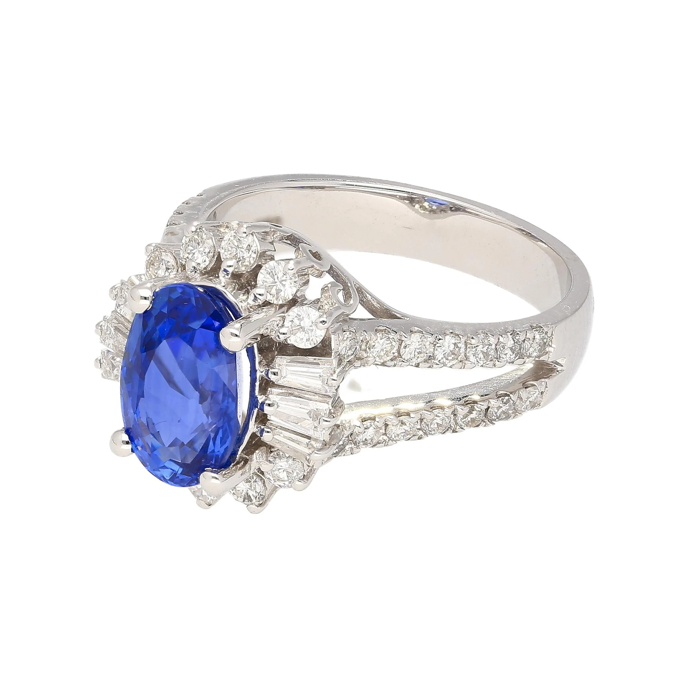 GRS Cert. 2.5 Carat Oval No Heat Blue Sapphire & Diamond Split Shank Ring - Image 4