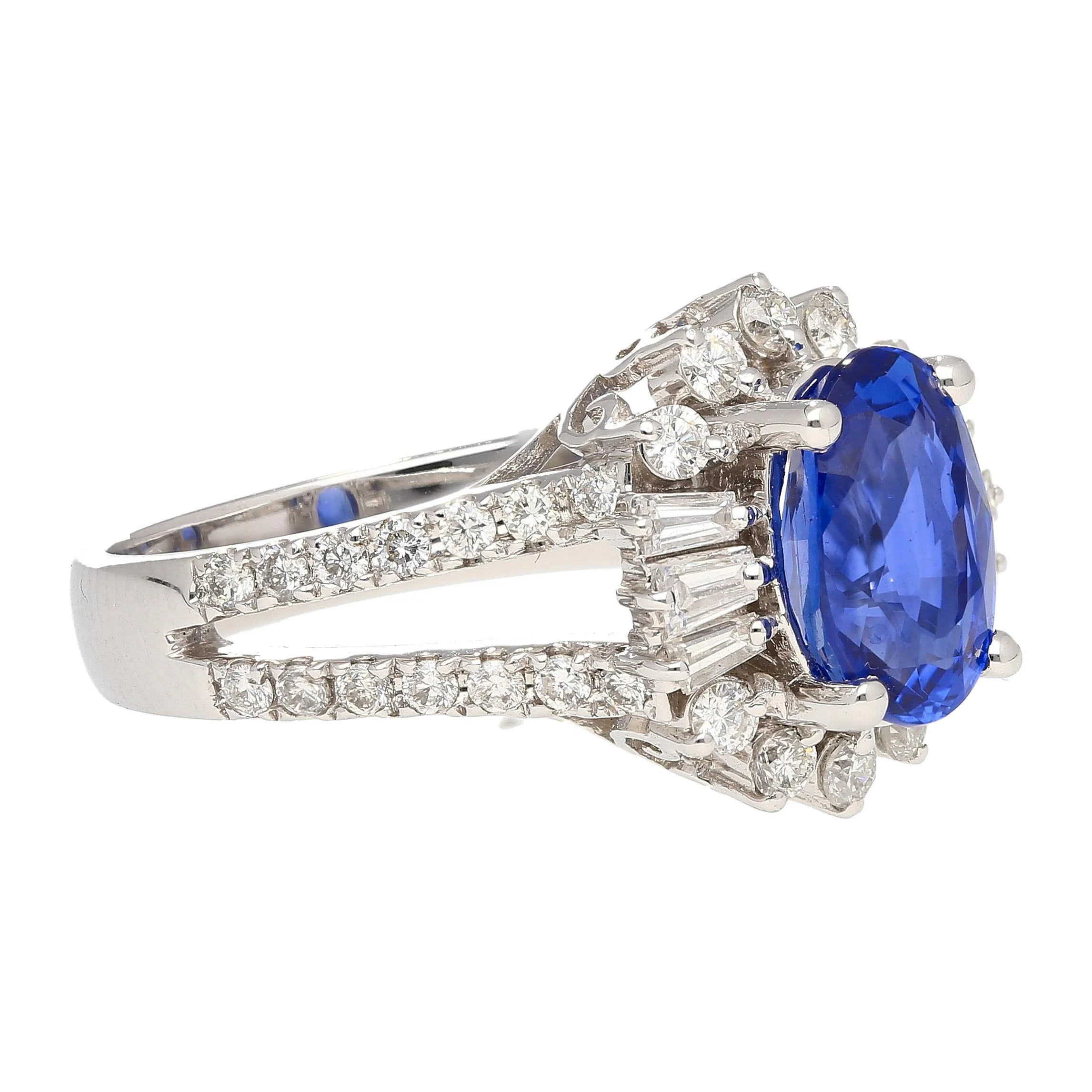 GRS Cert. 2.5 Carat Oval No Heat Blue Sapphire & Diamond Split Shank Ring - Image 5