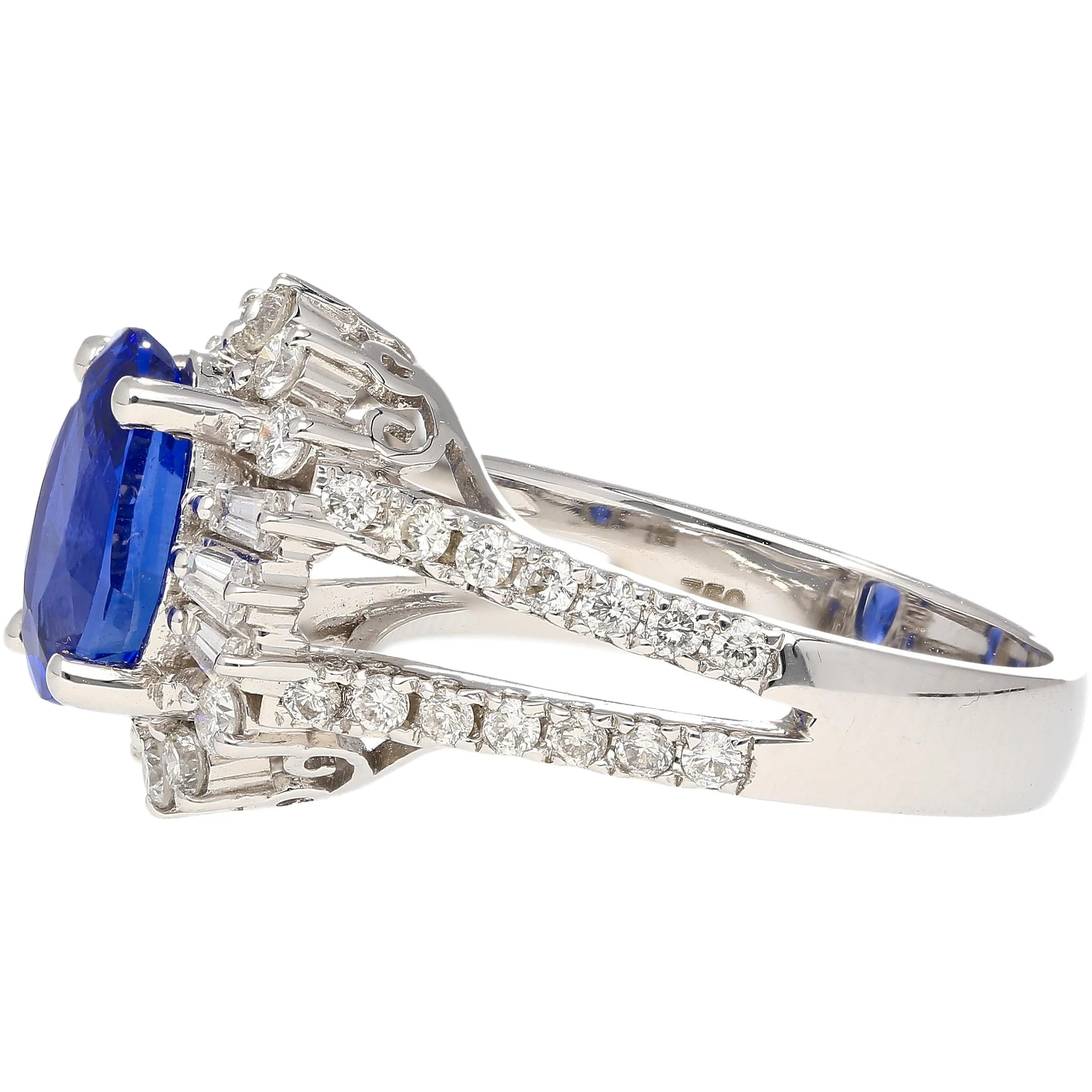 GRS Cert. 2.5 Carat Oval No Heat Blue Sapphire & Diamond Split Shank Ring - Image 6