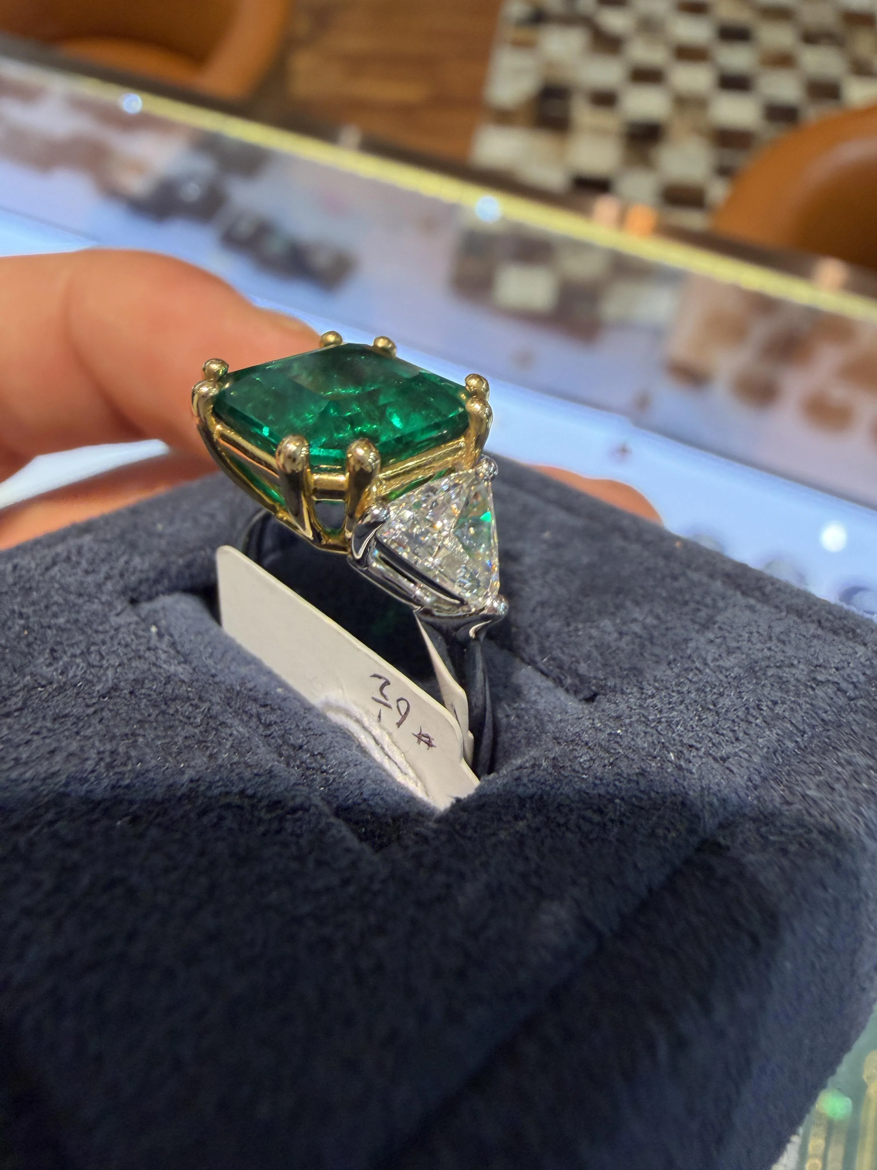 GRS Cert. 4.37 Carat Vivid Green Muzo Colombian Emerald Diamond 3 Stone Ring - Image 13