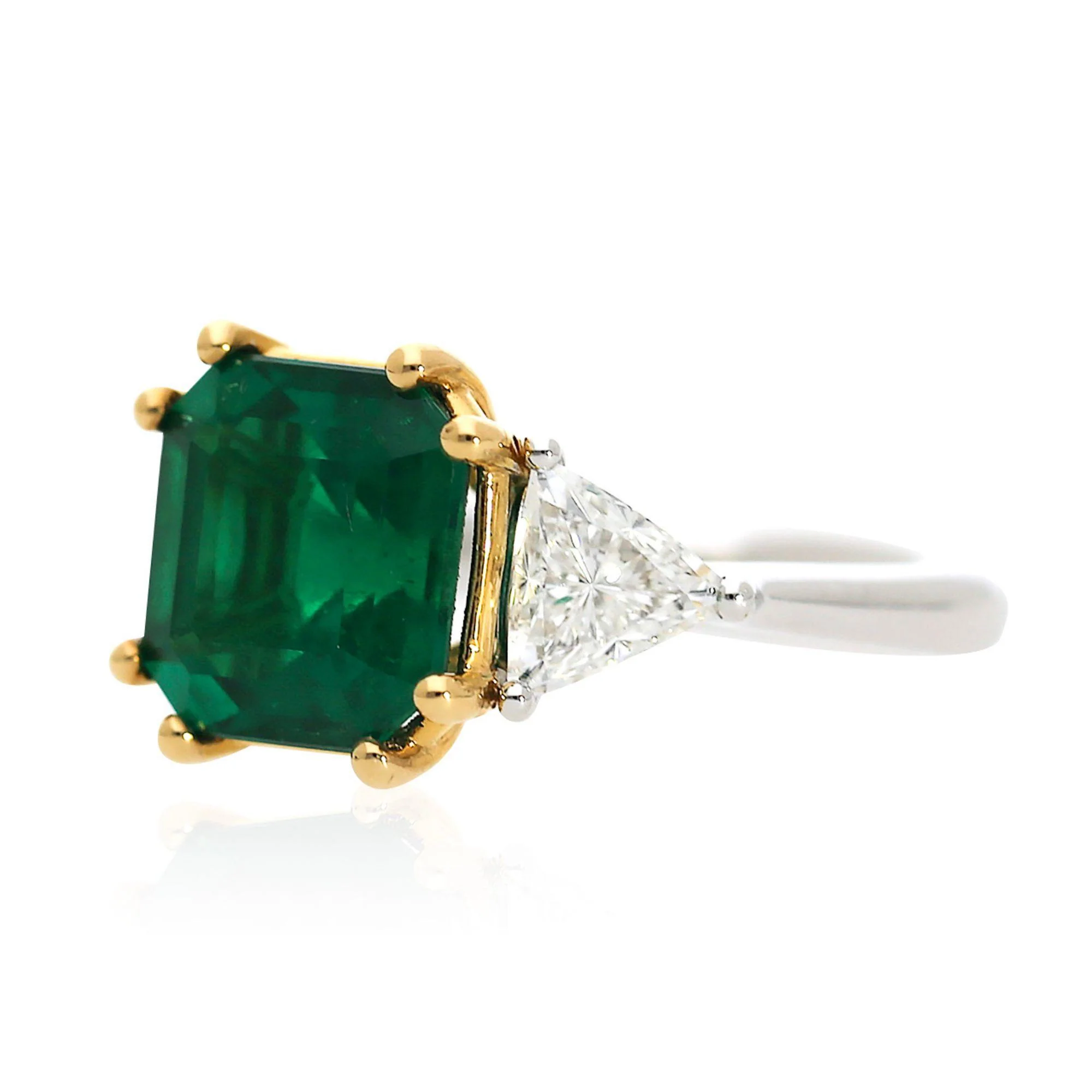 GRS Cert. 4.37 Carat Vivid Green Muzo Colombian Emerald Diamond 3 Stone Ring - Image 4