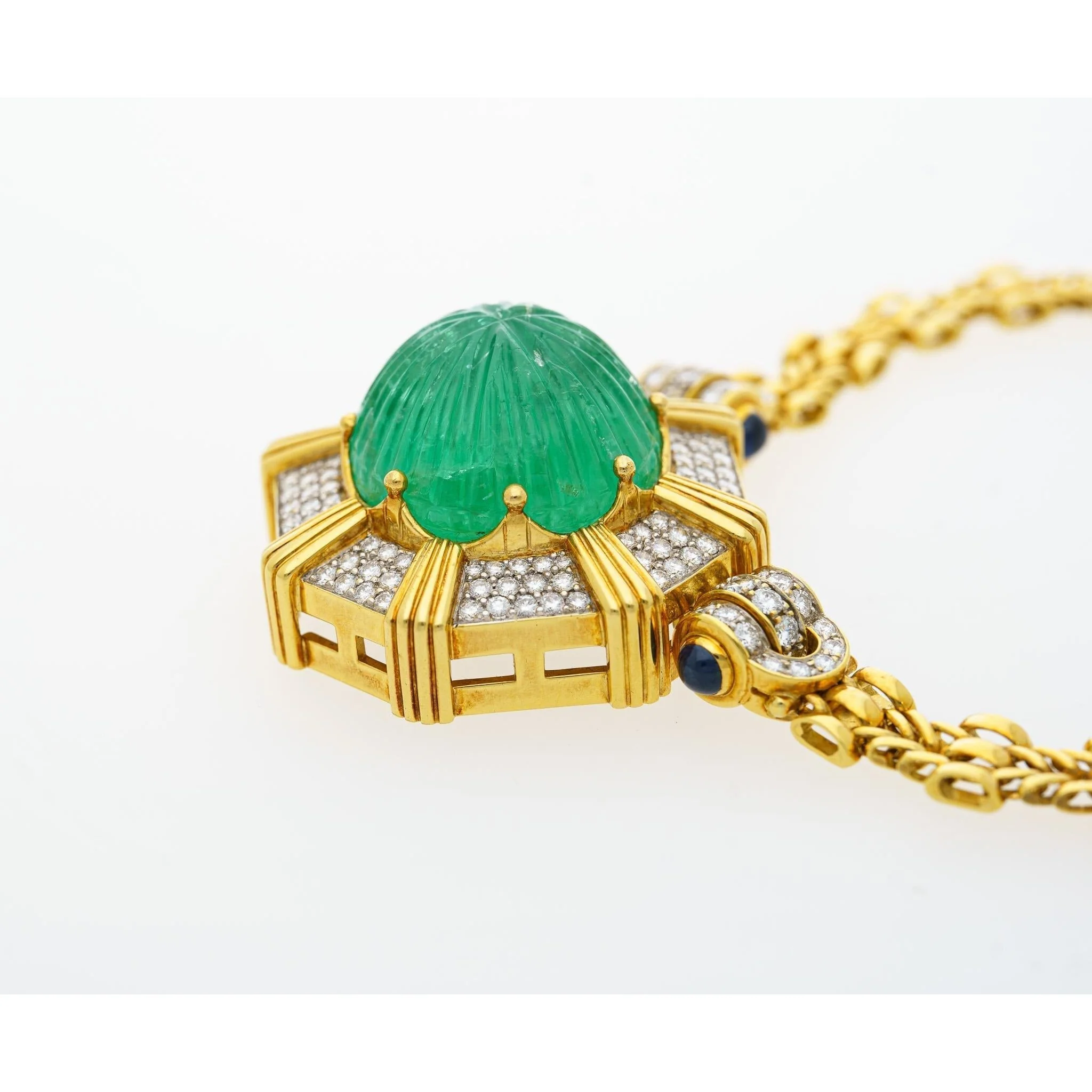 GRS Certified 108 Carat Carved Pastel Green Emerald Regal Pendant Necklace - Image 2