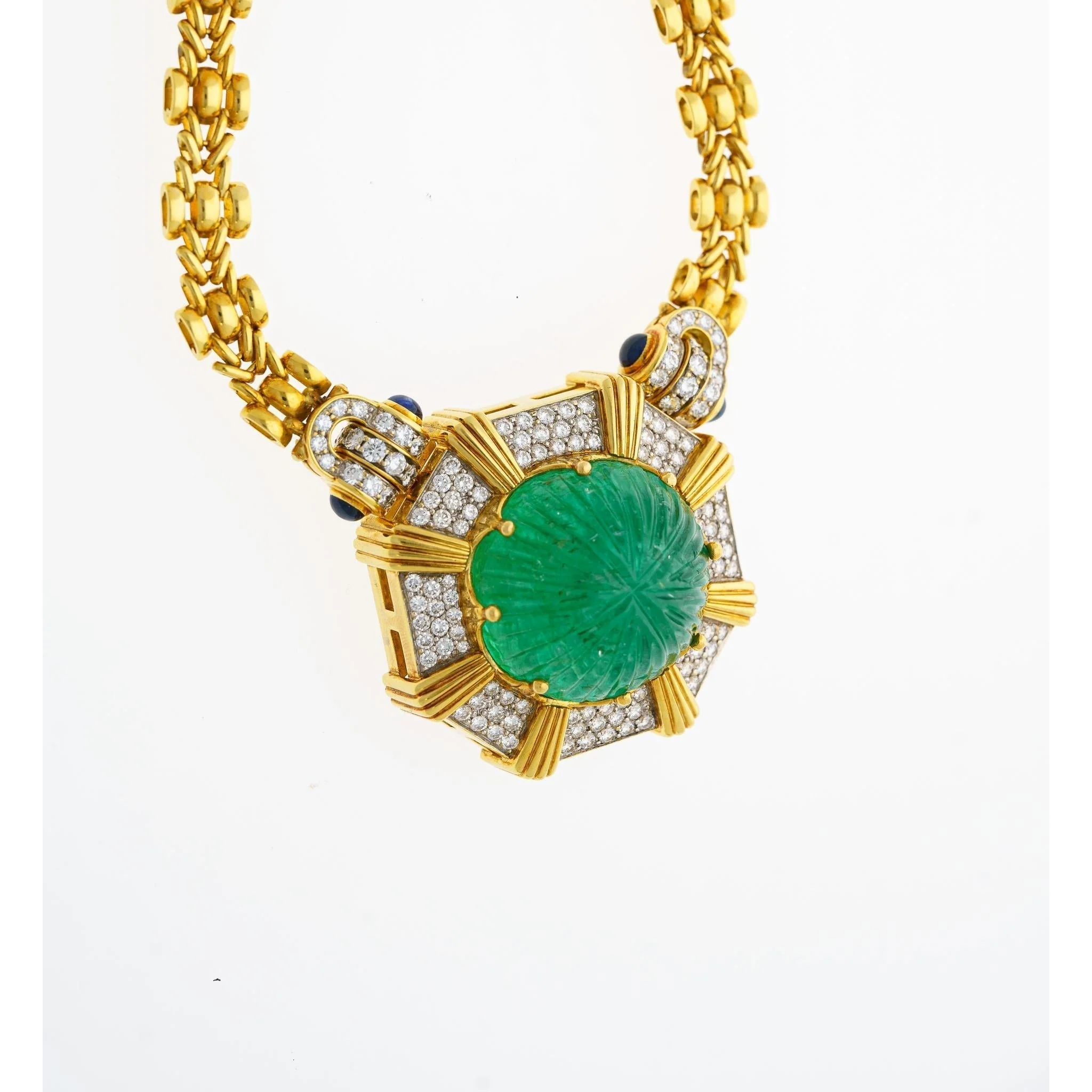 GRS Certified 108 Carat Carved Pastel Green Emerald Regal Pendant Necklace - Image 3