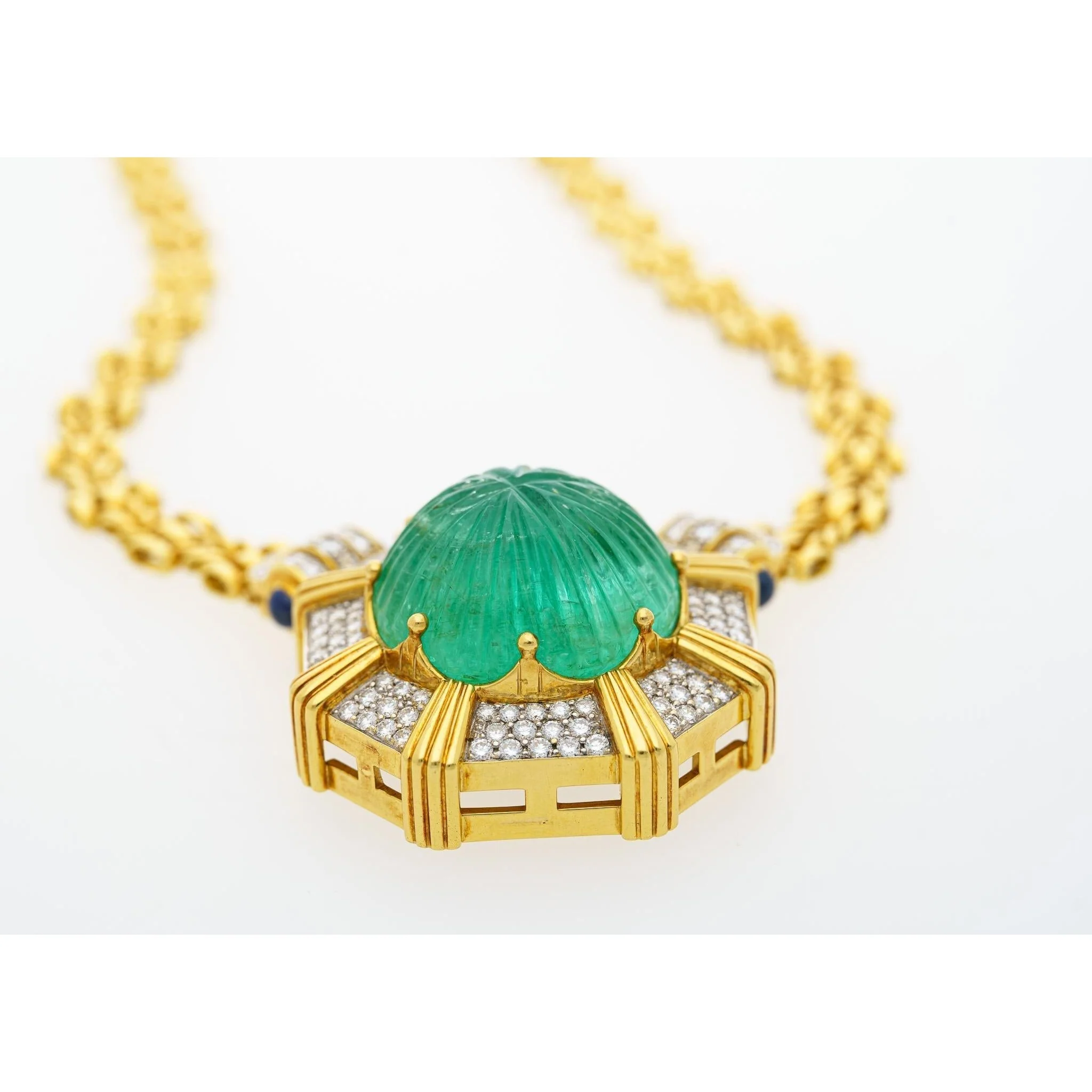 GRS Certified 108 Carat Carved Pastel Green Emerald Regal Pendant Necklace - Image 4