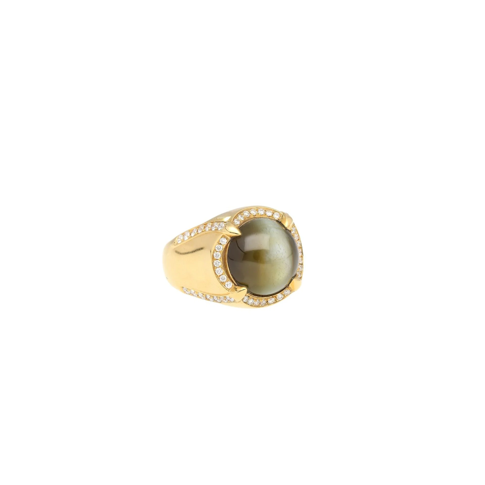 GRS Certified 13.89 Carat Chrysoberyl Cats Eye Mens 18K Yellow Gold Ring - Image 4