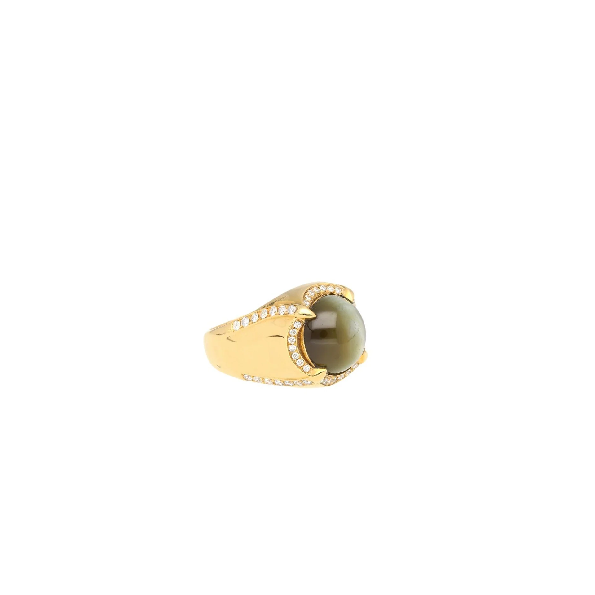 GRS Certified 13.89 Carat Chrysoberyl Cats Eye Mens 18K Yellow Gold Ring - Image 7
