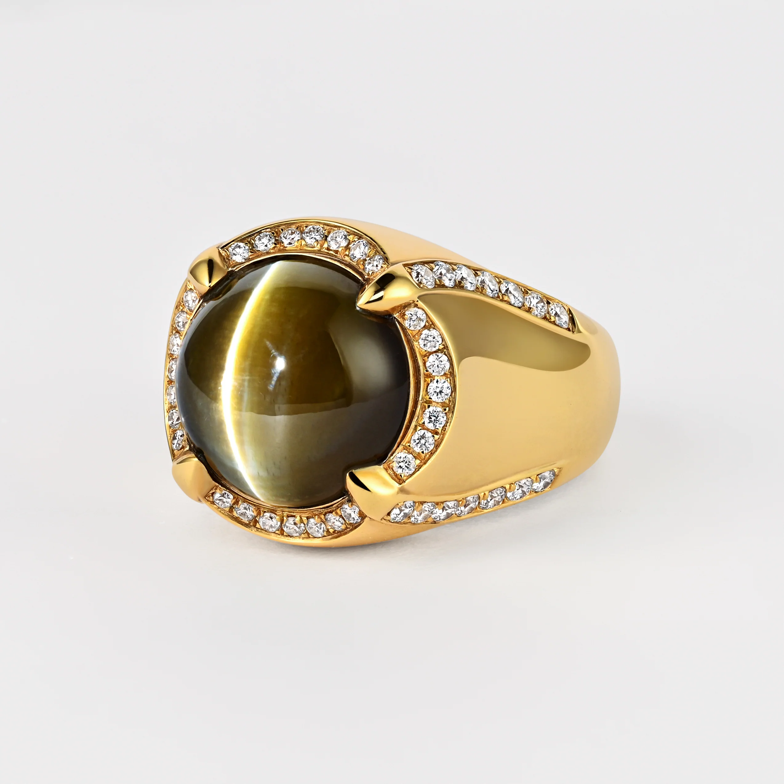 GRS Certified 13.89 Carat Chrysoberyl Cats Eye Mens 18K Yellow Gold Ring - Image 9